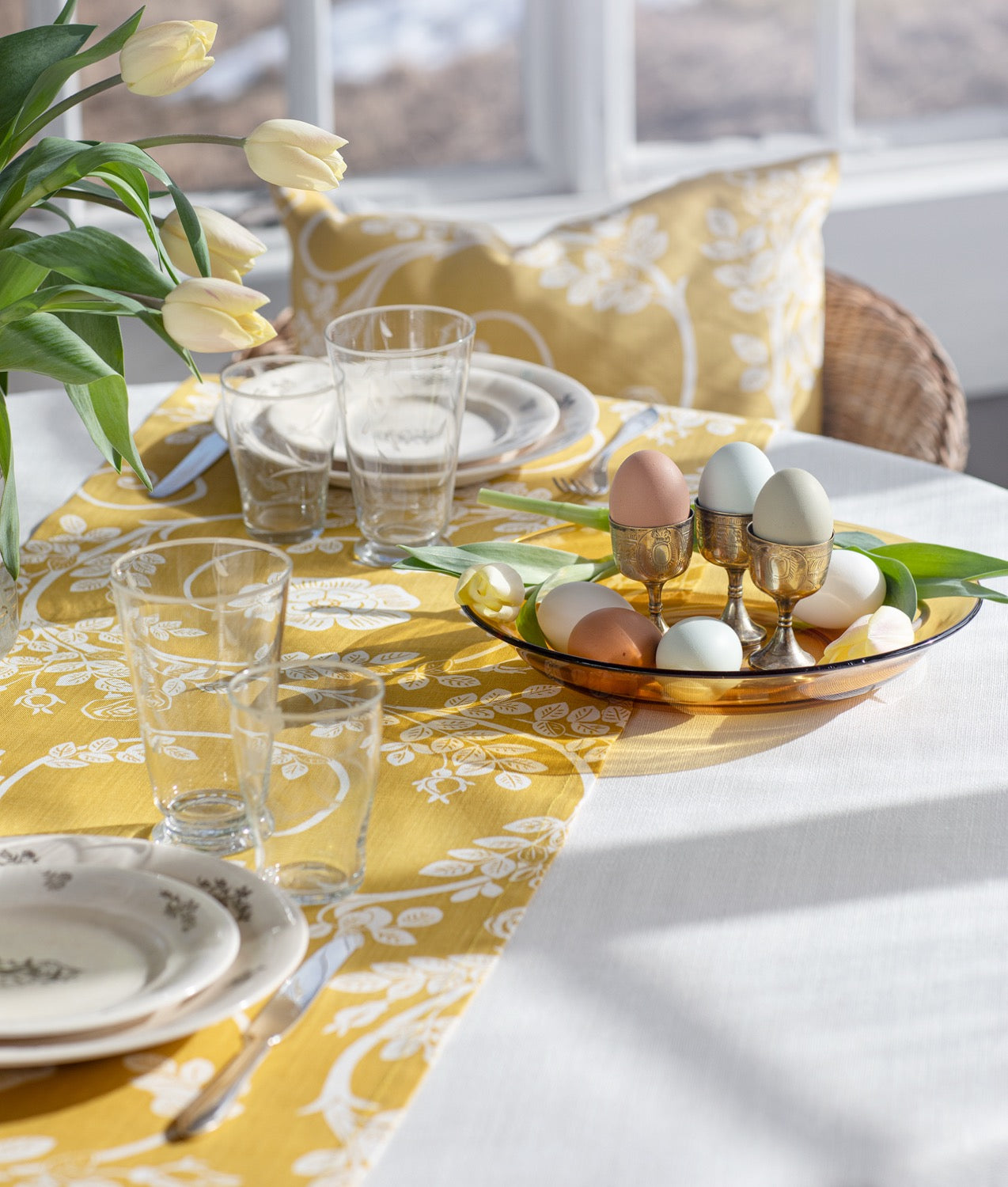 Löpare "ROSENGÅNG" 40x150 cm Linne Gul