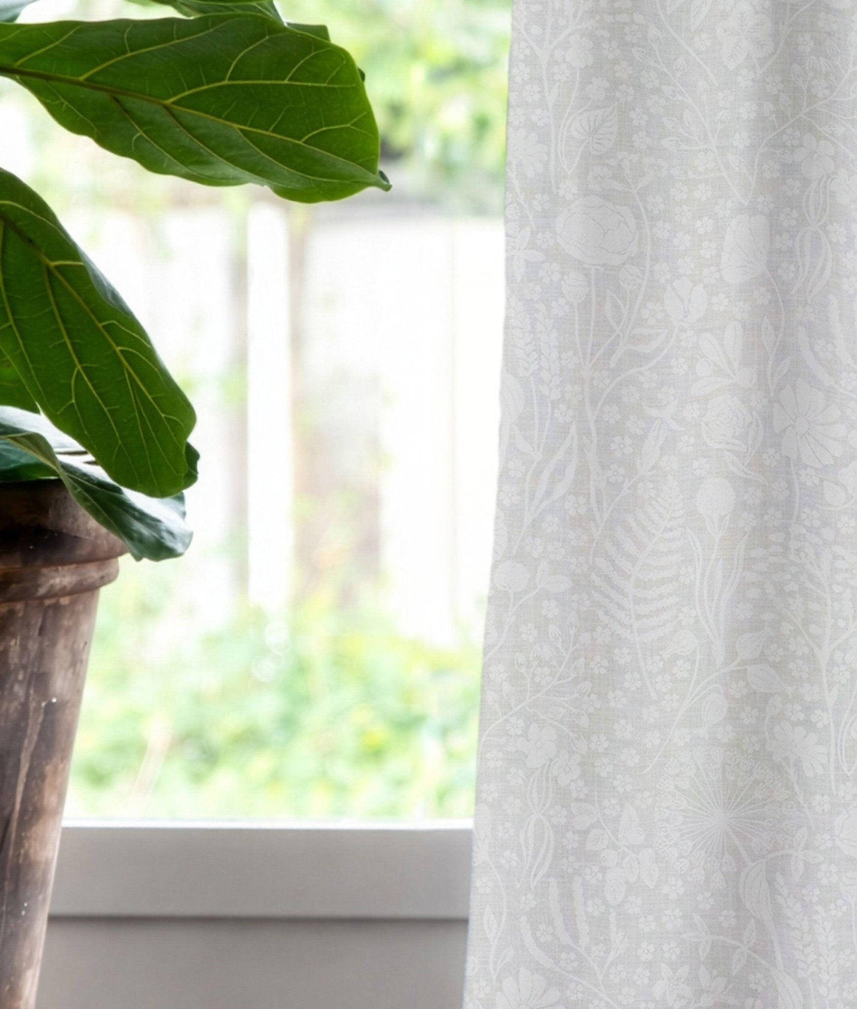 Gardin "Fjällflora" Linne Vit - Frösö Handtryck Scandinavia