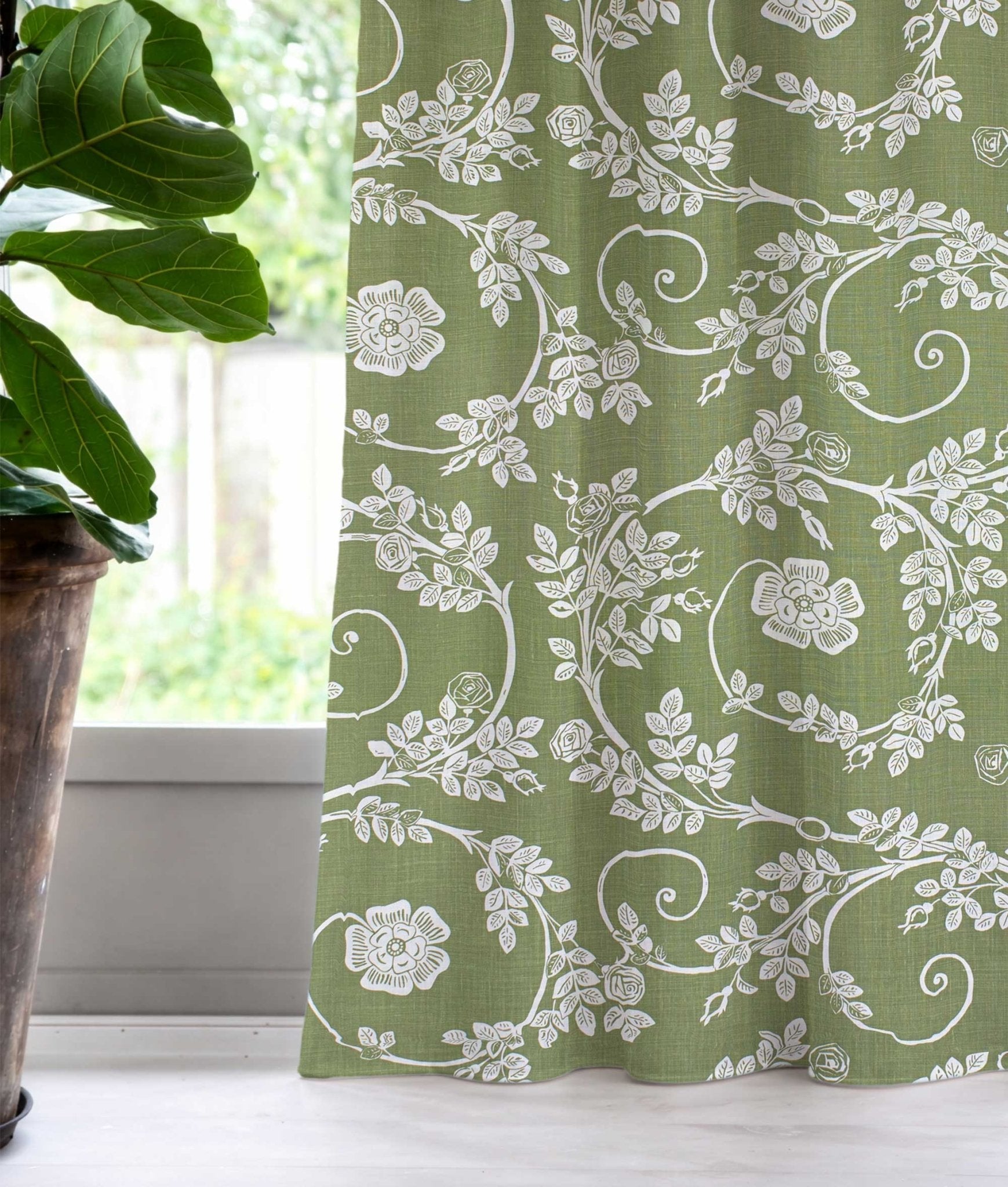 Gardin ”ROSENGÅNG” Grön - Frösö Handtryck Scandinavia