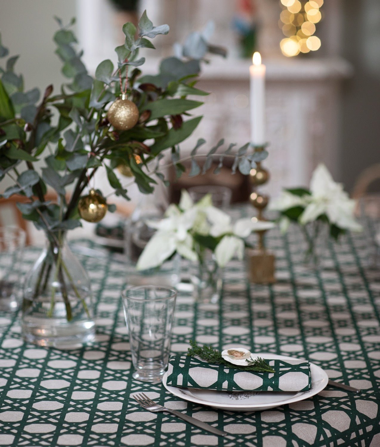 Towel "Pergola" Half Linen Green/Nature - Frösö Handtryck Scandinavia