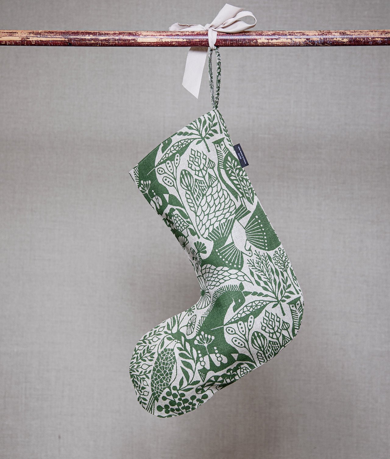 Christmas stocking "Mori no seirei" Green/Nature - Frösö Handtryck Scandinavia