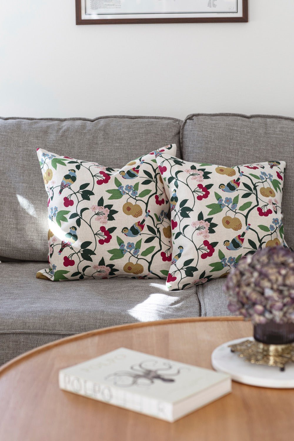 ”Kirsebær” 50x50 Naturligt pudebetræk - Frösö Handtryck Scandinavia