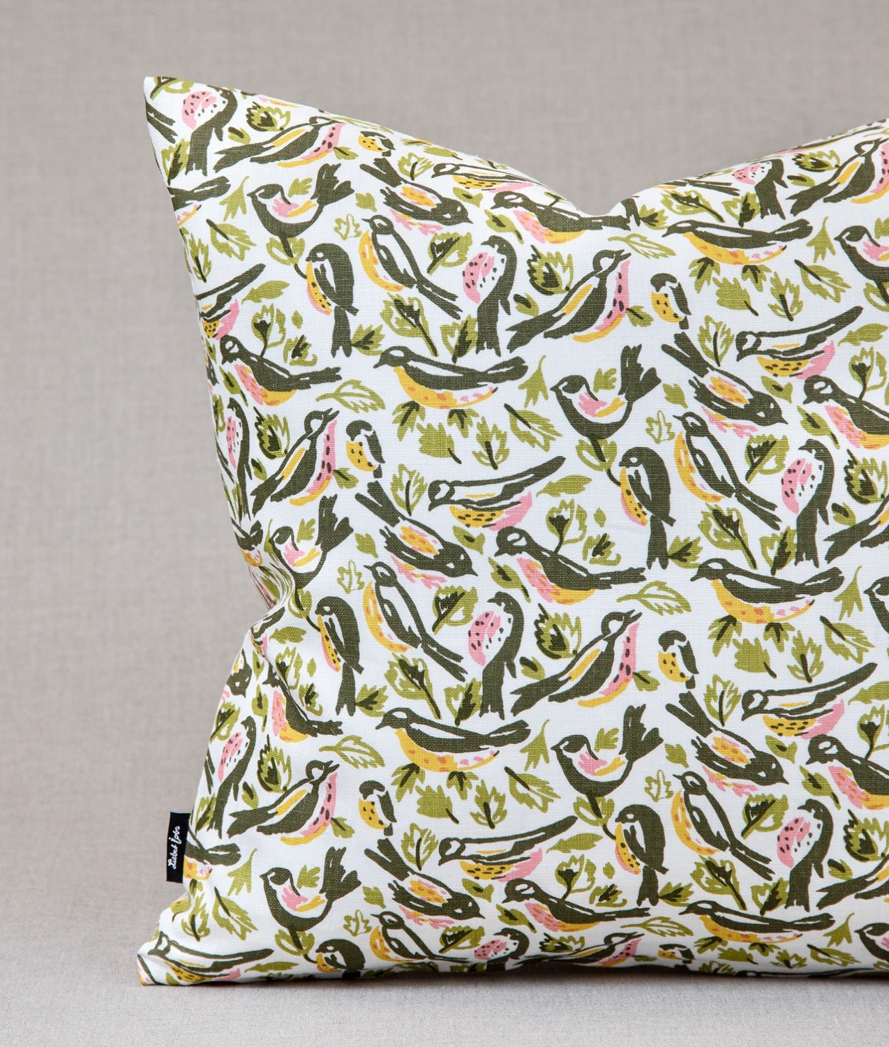 Kuddfodral "FÅGLARNA" 50x50 Linne - Frösö Handtryck Scandinavia