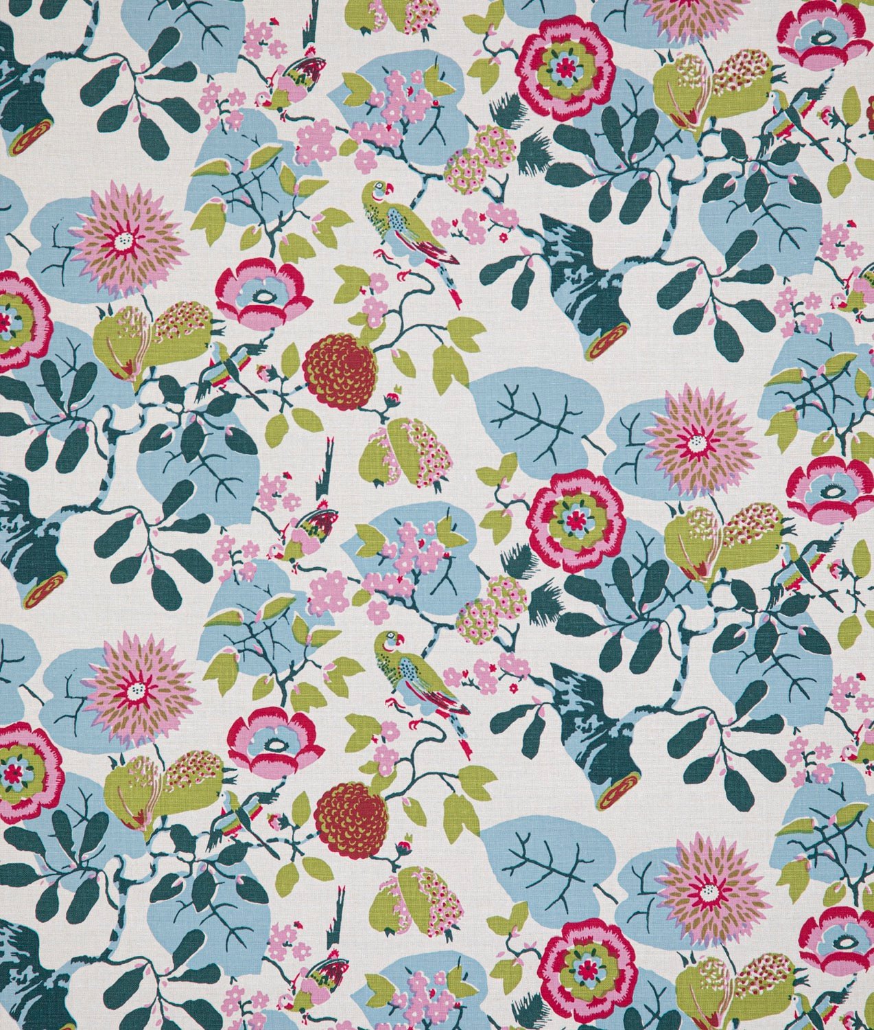 Linen fabric "Indiens blomster" Nature - Frösö Handtryck Scandinavia