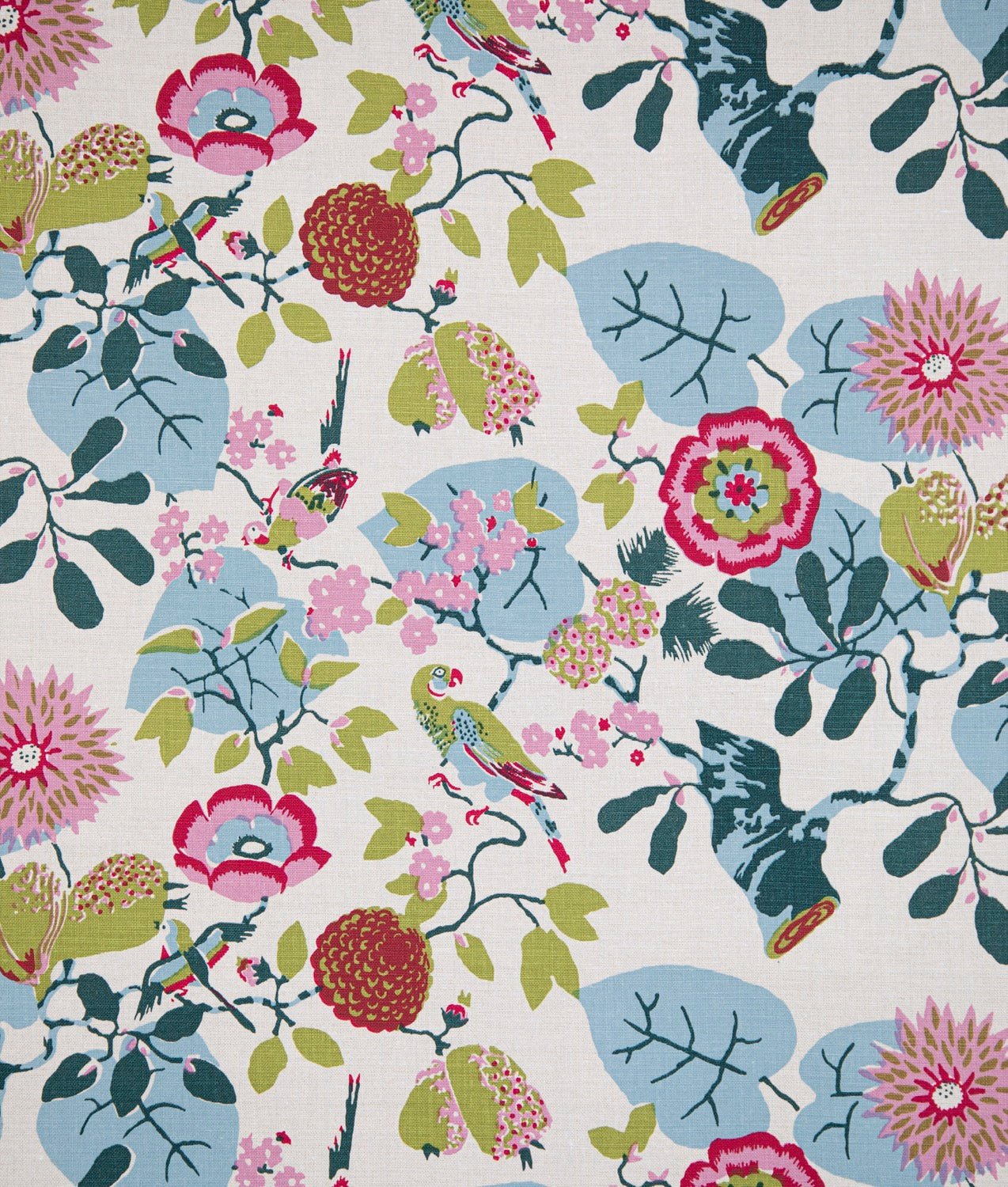 Linen fabric "Indiens blomster" Nature - Frösö Handtryck Scandinavia