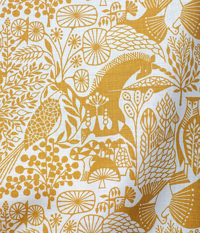 Hørstof "MORI NO SEIREI" Lion Yellow/White - Frösö Handtryck Scandinavia