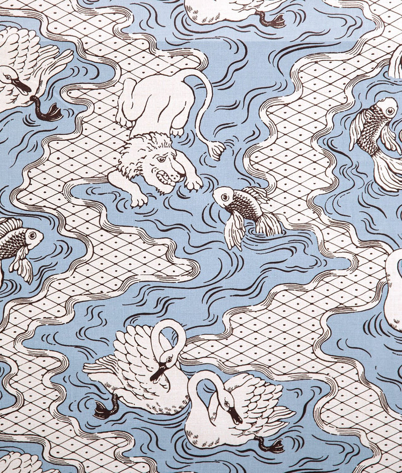 Linstoff "OPERA FANTASIA" Blå - Frösö Handtryck Scandinavia