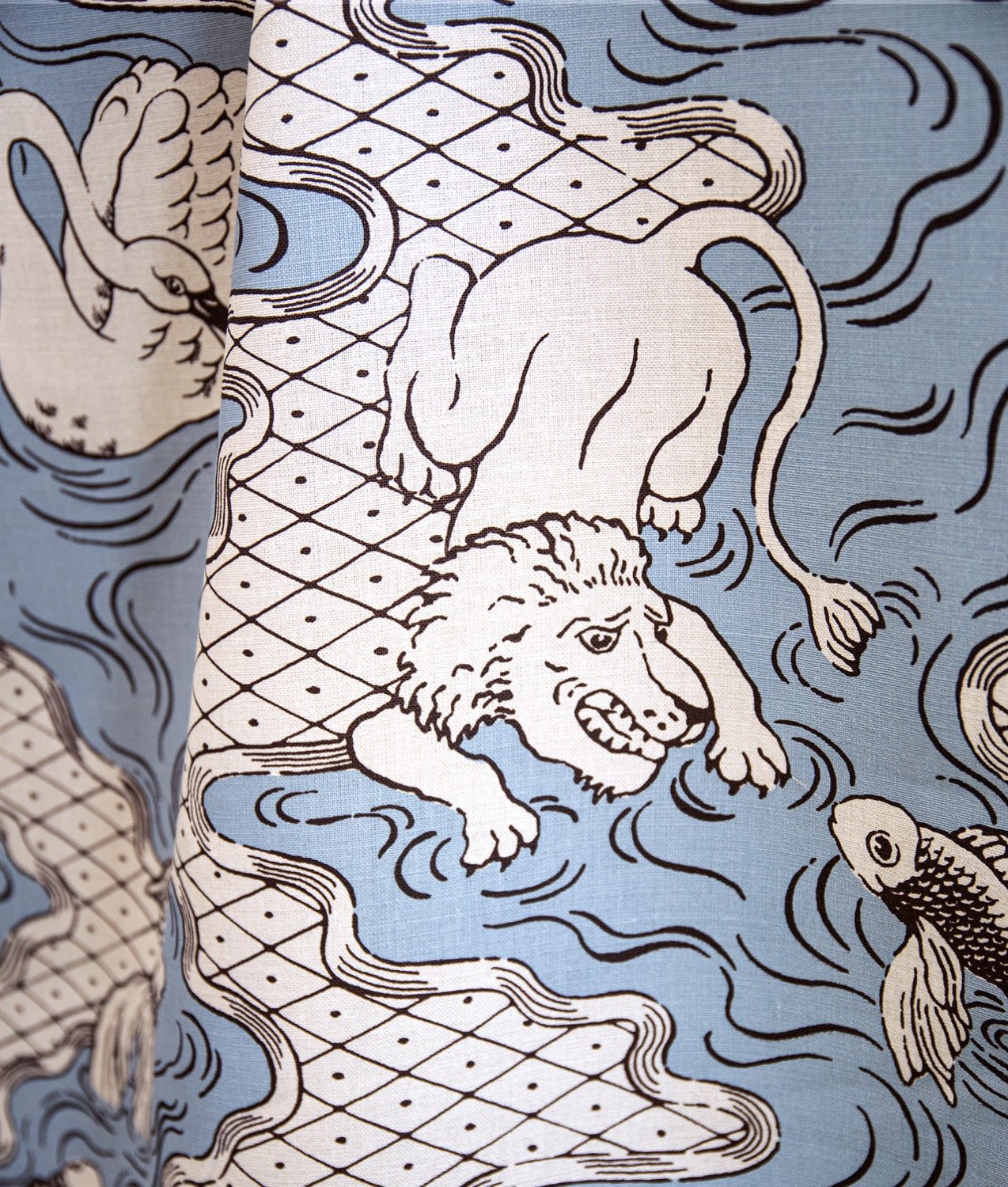 Linen fabric "OPERA FANTASIA" Blue - Frösö Handtryck Scandinavia
