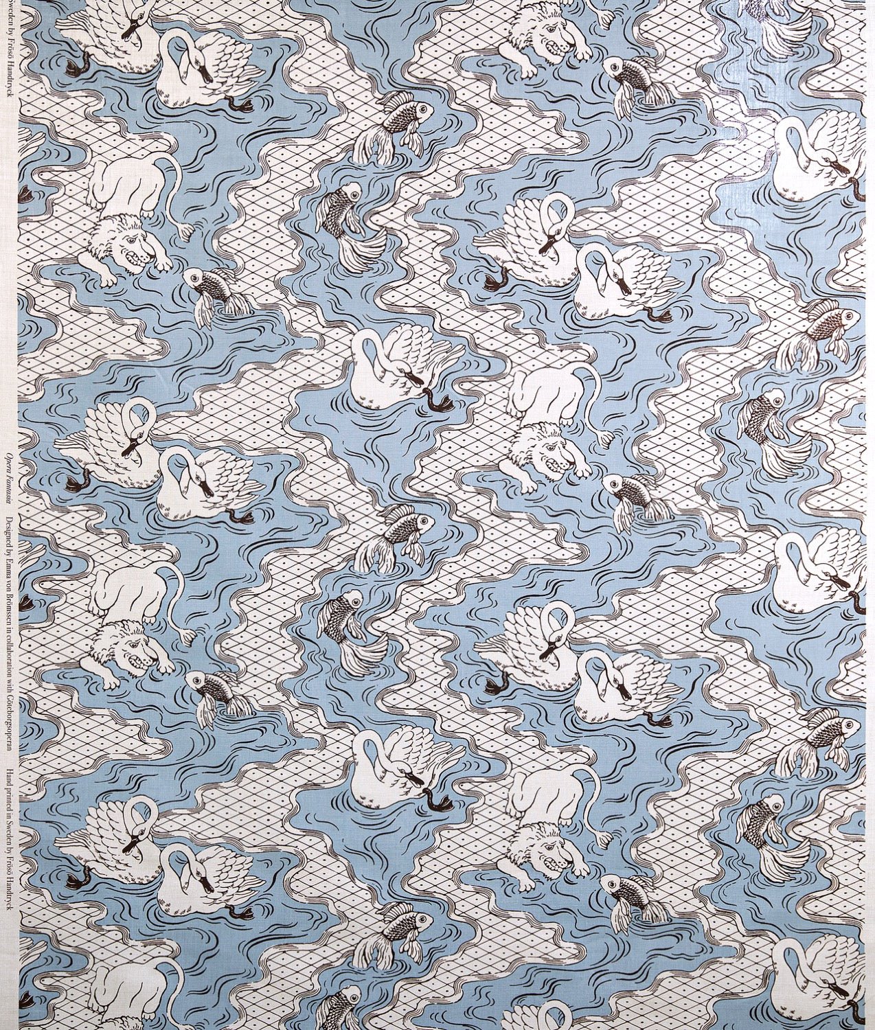 Linen fabric "OPERA FANTASIA" Blue - Frösö Handtryck Scandinavia