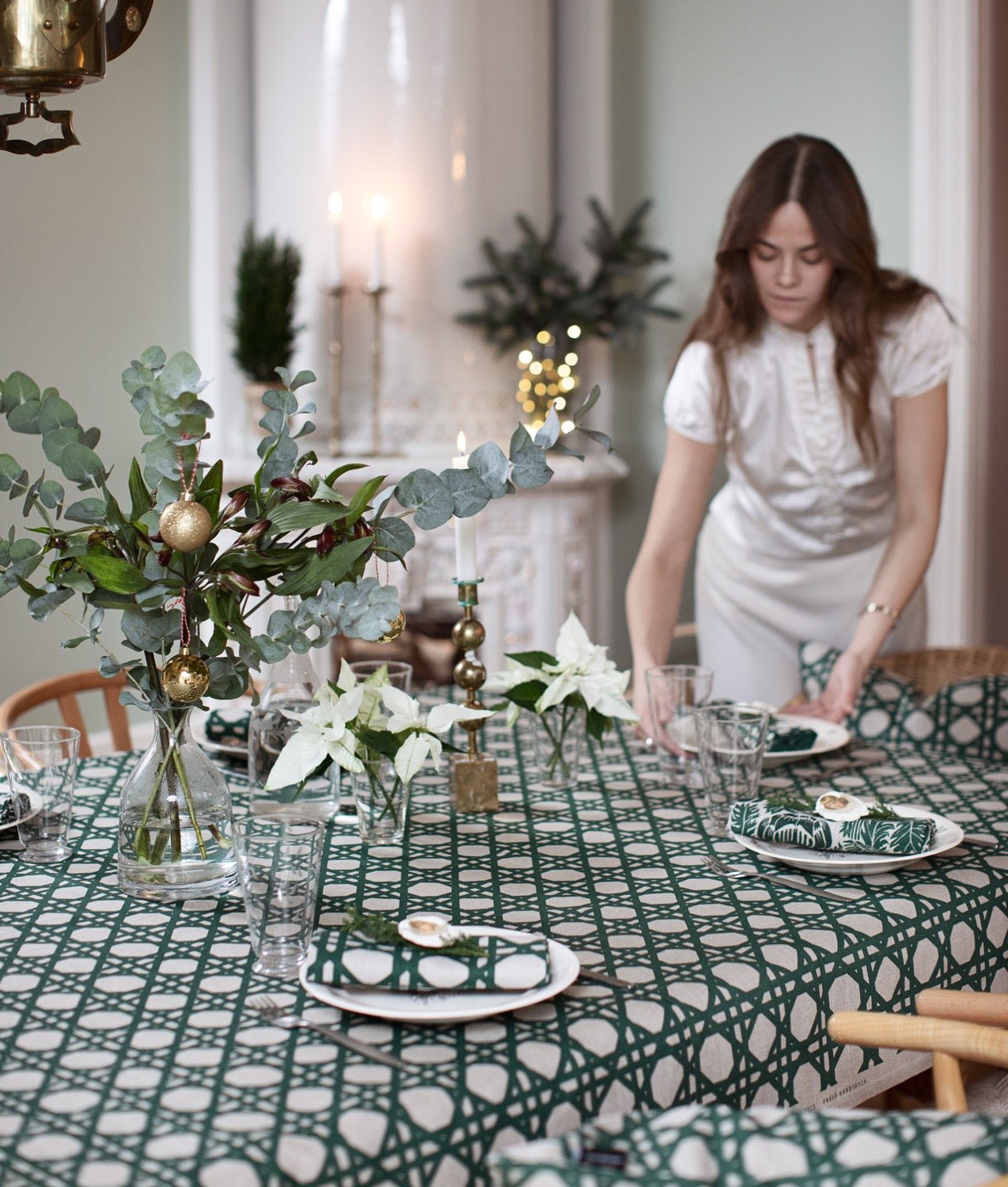 Linen fabric "PERGOLA" Green/Nature - Frösö Handtryck Scandinavia