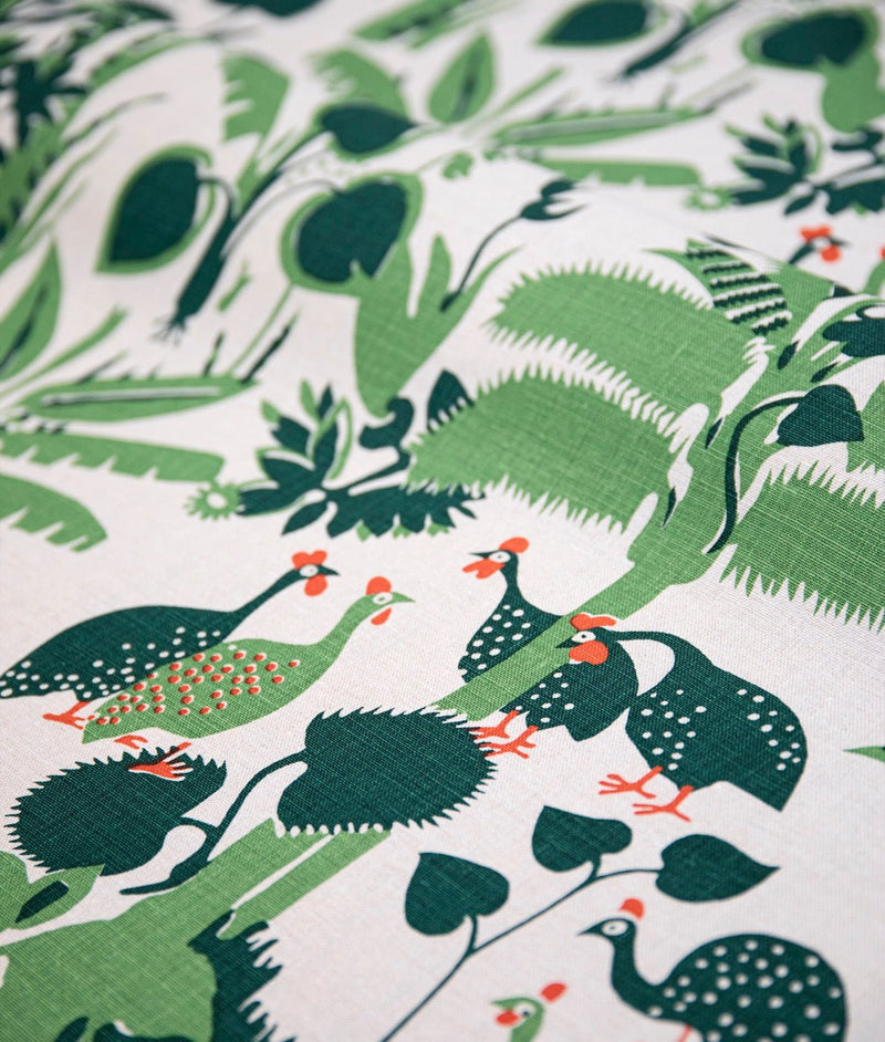 Linstoff "Perlehøner" Natur - Frösö Handtryck Scandinavia