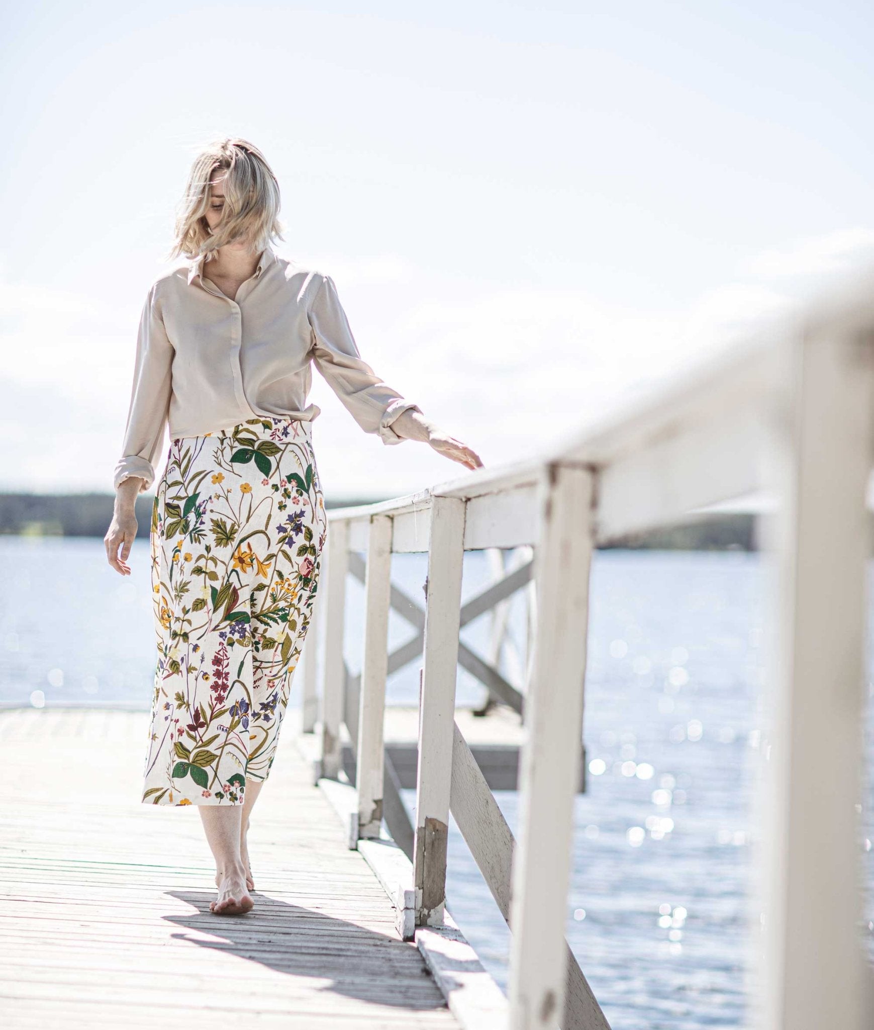 Linnetyg “Ros och Lilja” Vit - Frösö Handtryck Scandinavia