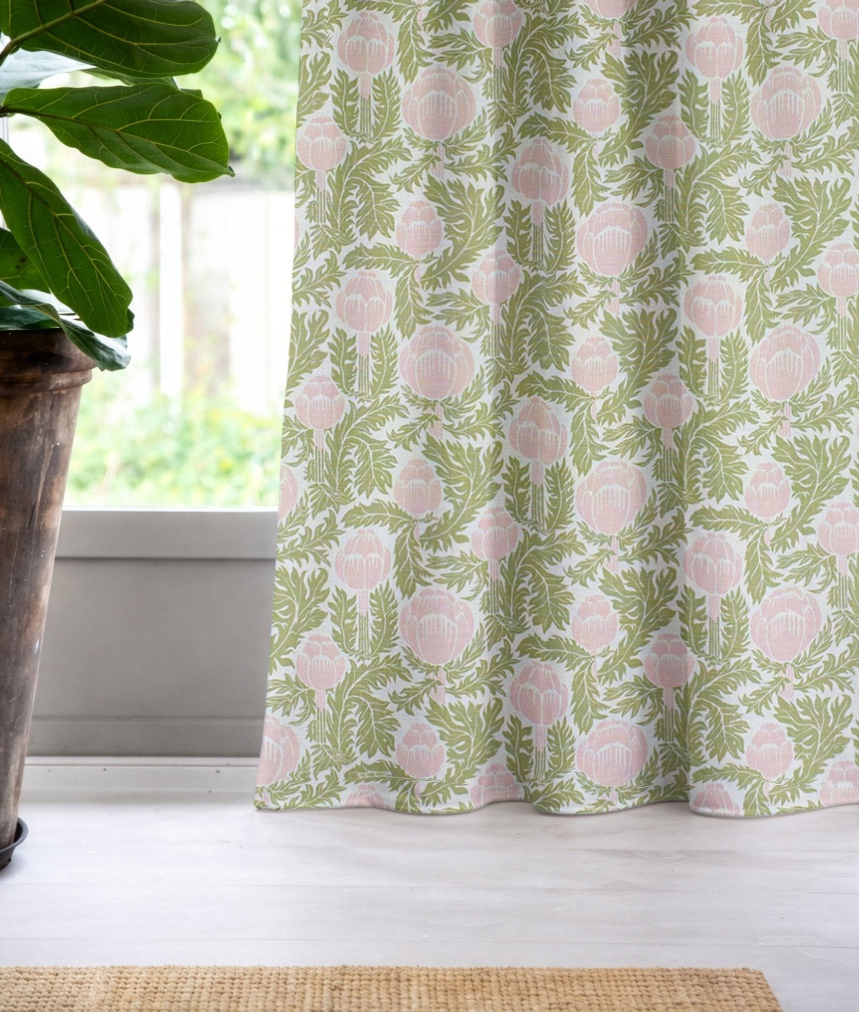 Linnetyg "Skockor i månsken" Rosa/grön Natur - Frösö Handtryck Scandinavia