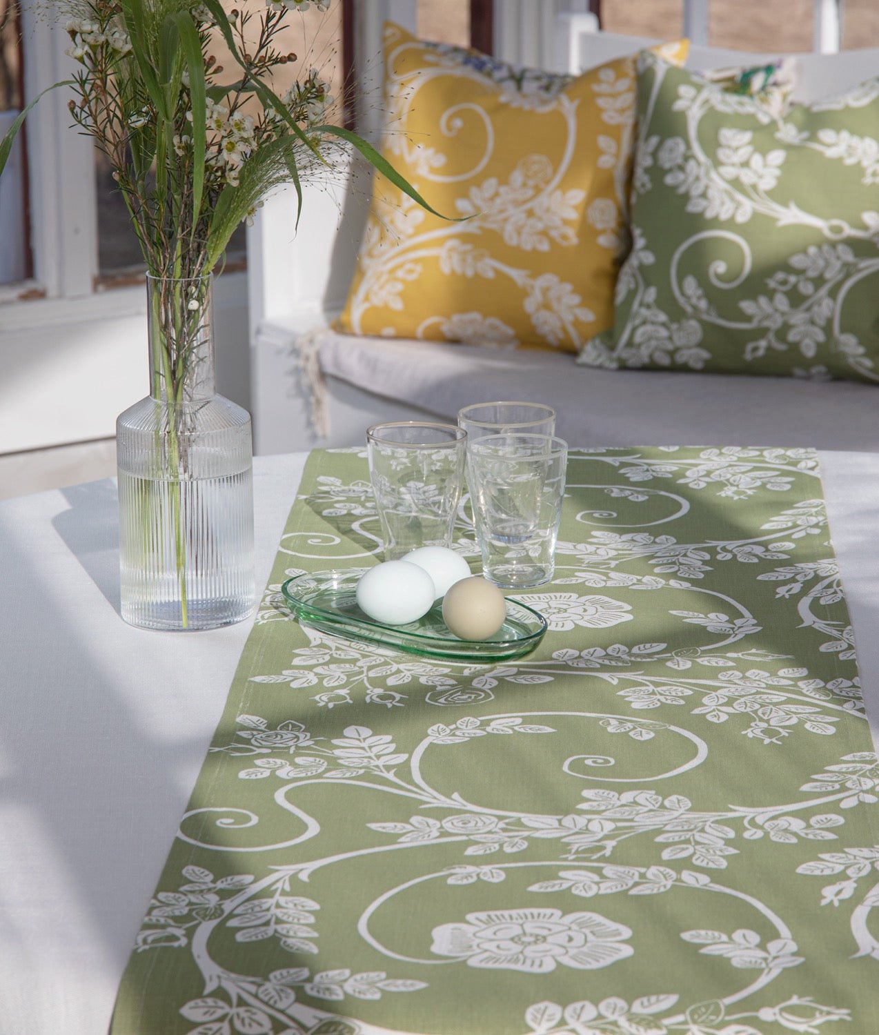 Löpare "ROSENGÅNG" 40x150 cm Linne Grön - Frösö Handtryck Scandinavia