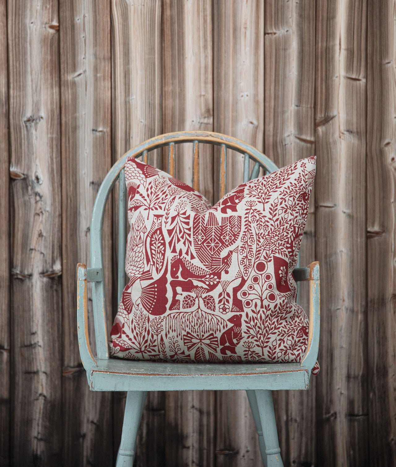 "MORI NO SEREI" Linne Mörkröd/Natur Kuddfodral - Frösö Handtryck Scandinavia