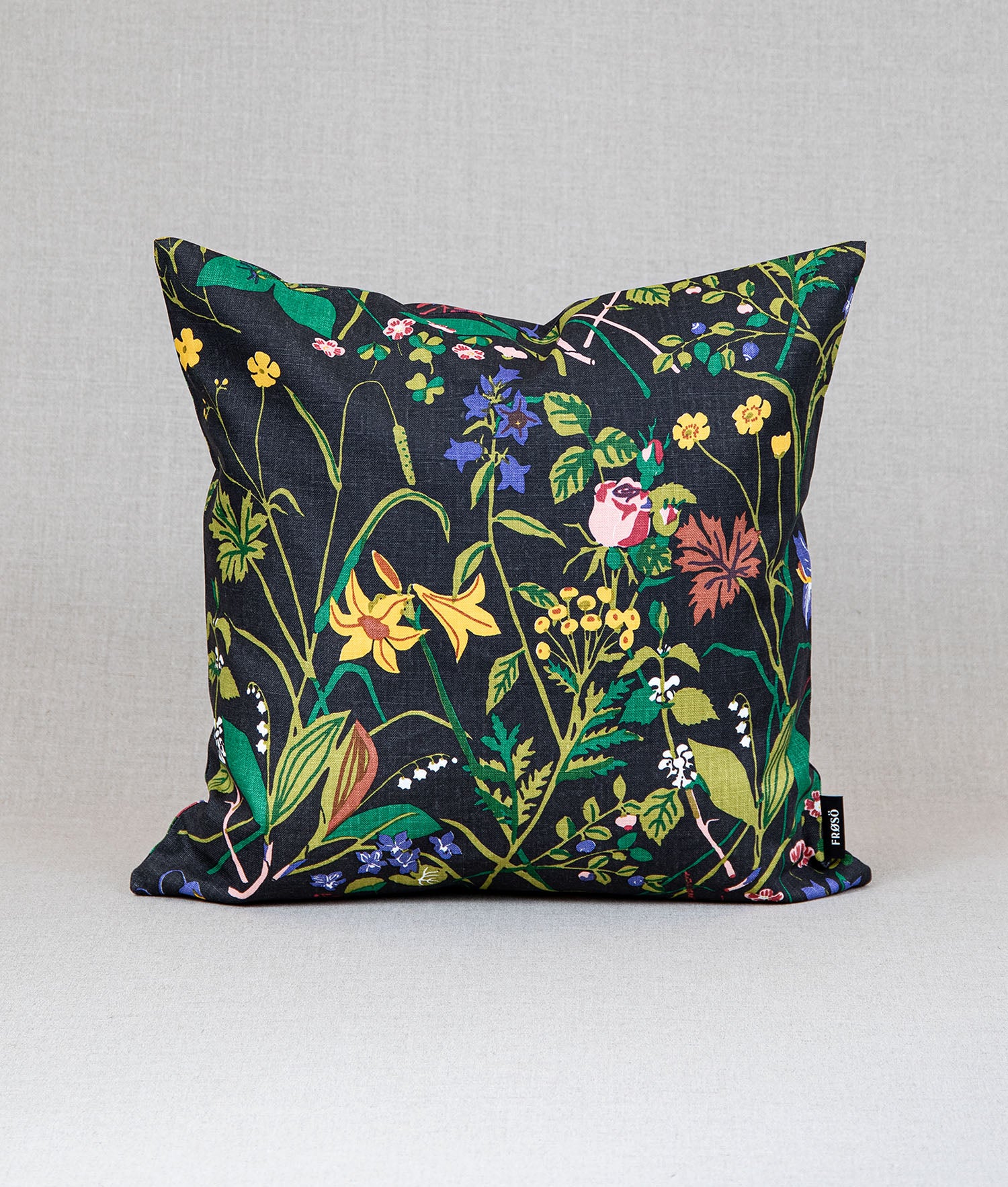 ROS & LILJA" sort pudebetræk - Frösö Handtryck Scandinavia