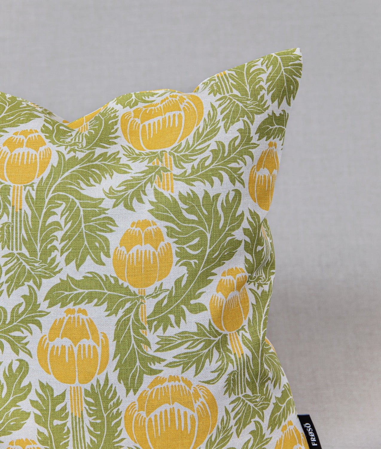 "Skockor i månsken" 50x50 Linne Gul/grön Natur Kuddfodral - Frösö Handtryck Scandinavia