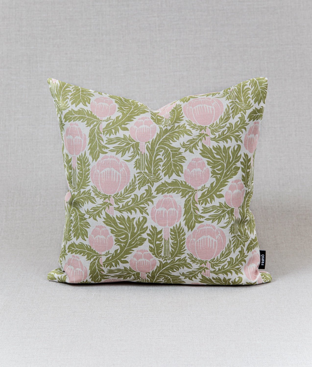 "Skockor i månsken" 50x50 Linne Rosa/grön Natur Kuddfodral - Frösö Handtryck Scandinavia