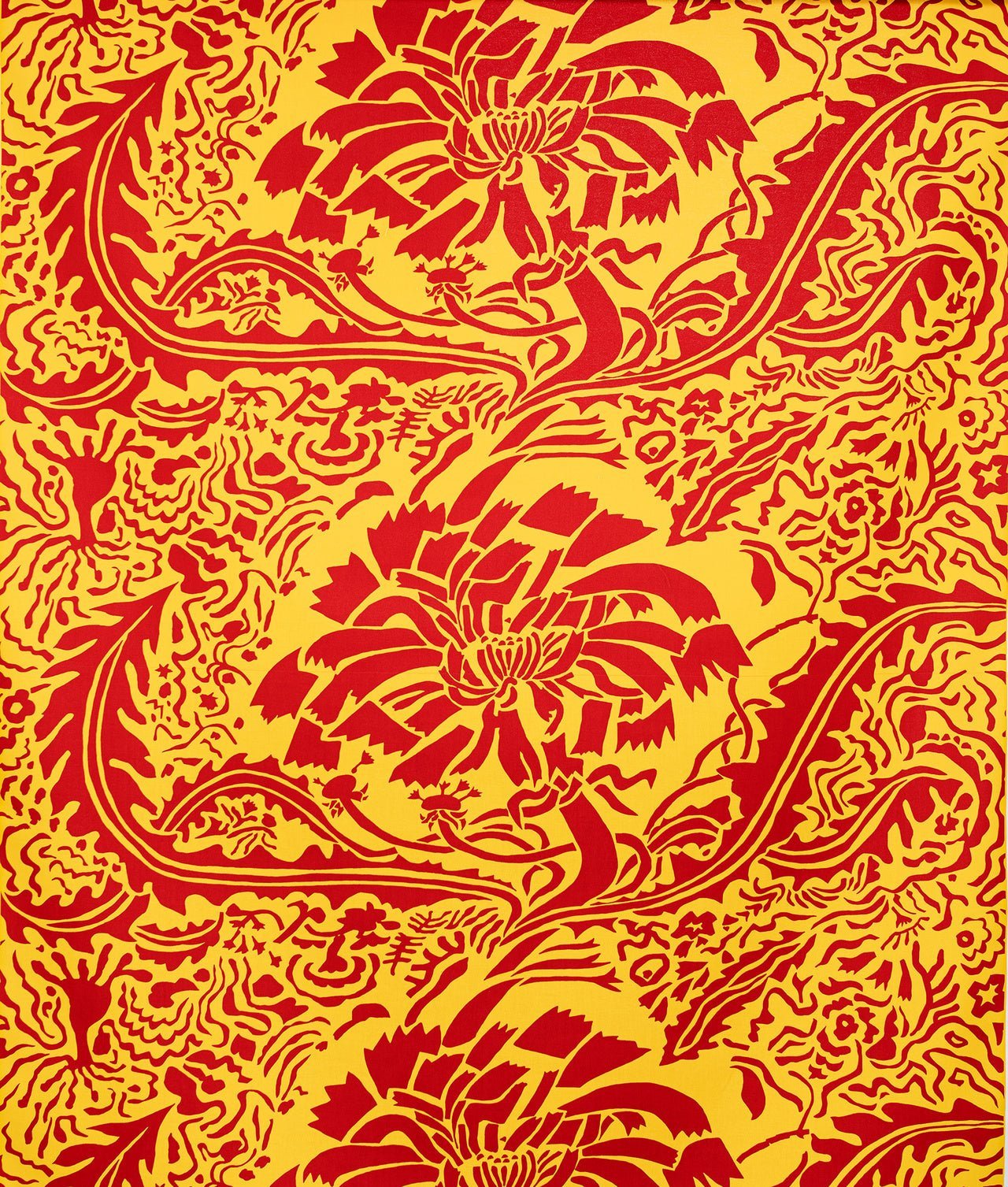 Tygprov – Bomullstyg "DANDELION" Gul - Frösö Handtryck Scandinavia