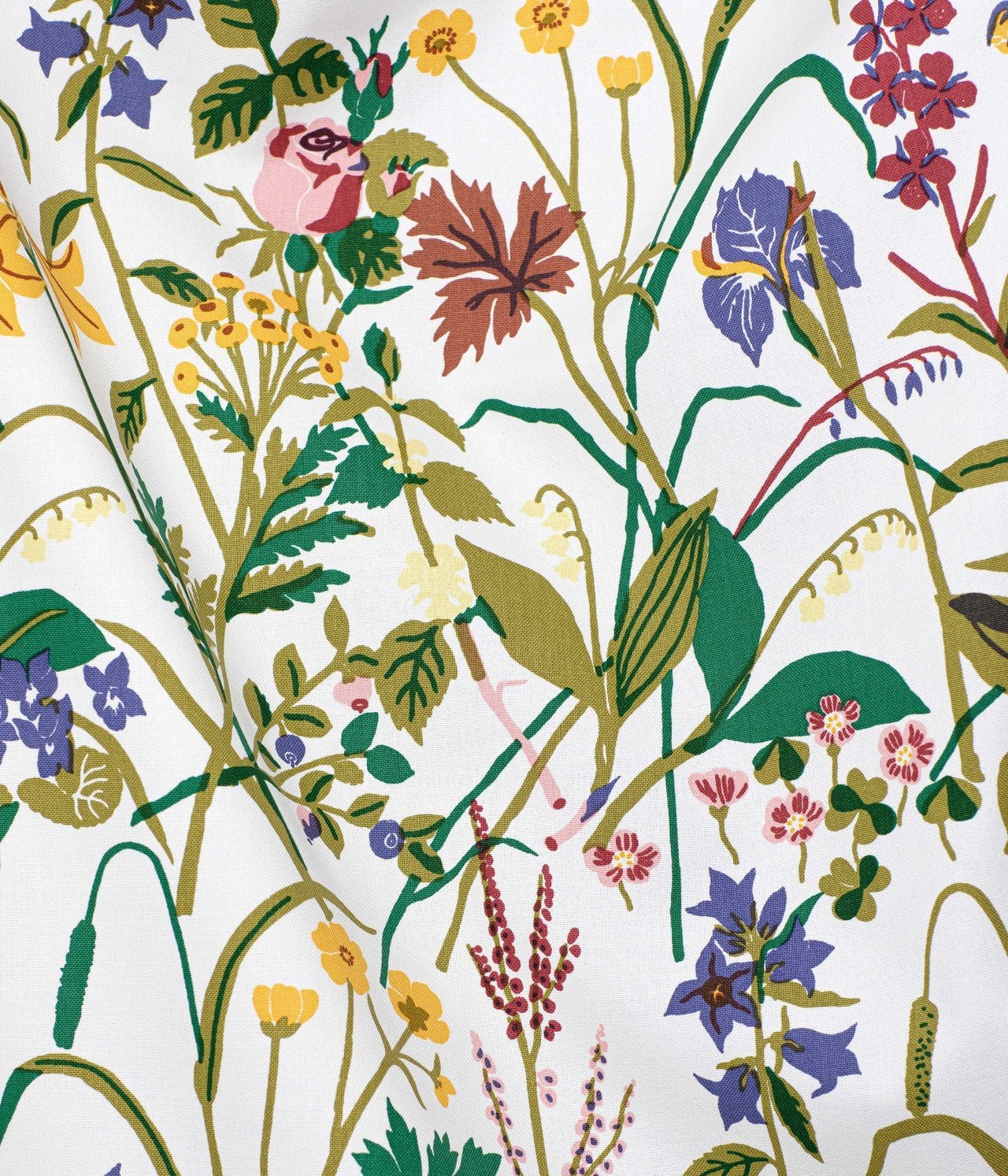 Tygprov – BOMULLSTYG "ROS och LILJA" VIT - Frösö Handtryck Scandinavia