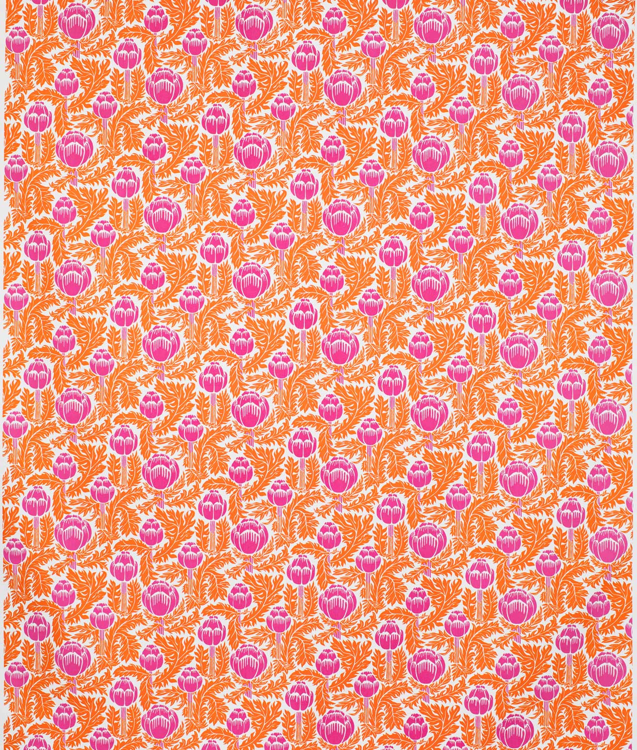 Tygprov – Bomullstyg "Skockor i månsken" Orange/Rosa - Frösö Handtryck Scandinavia