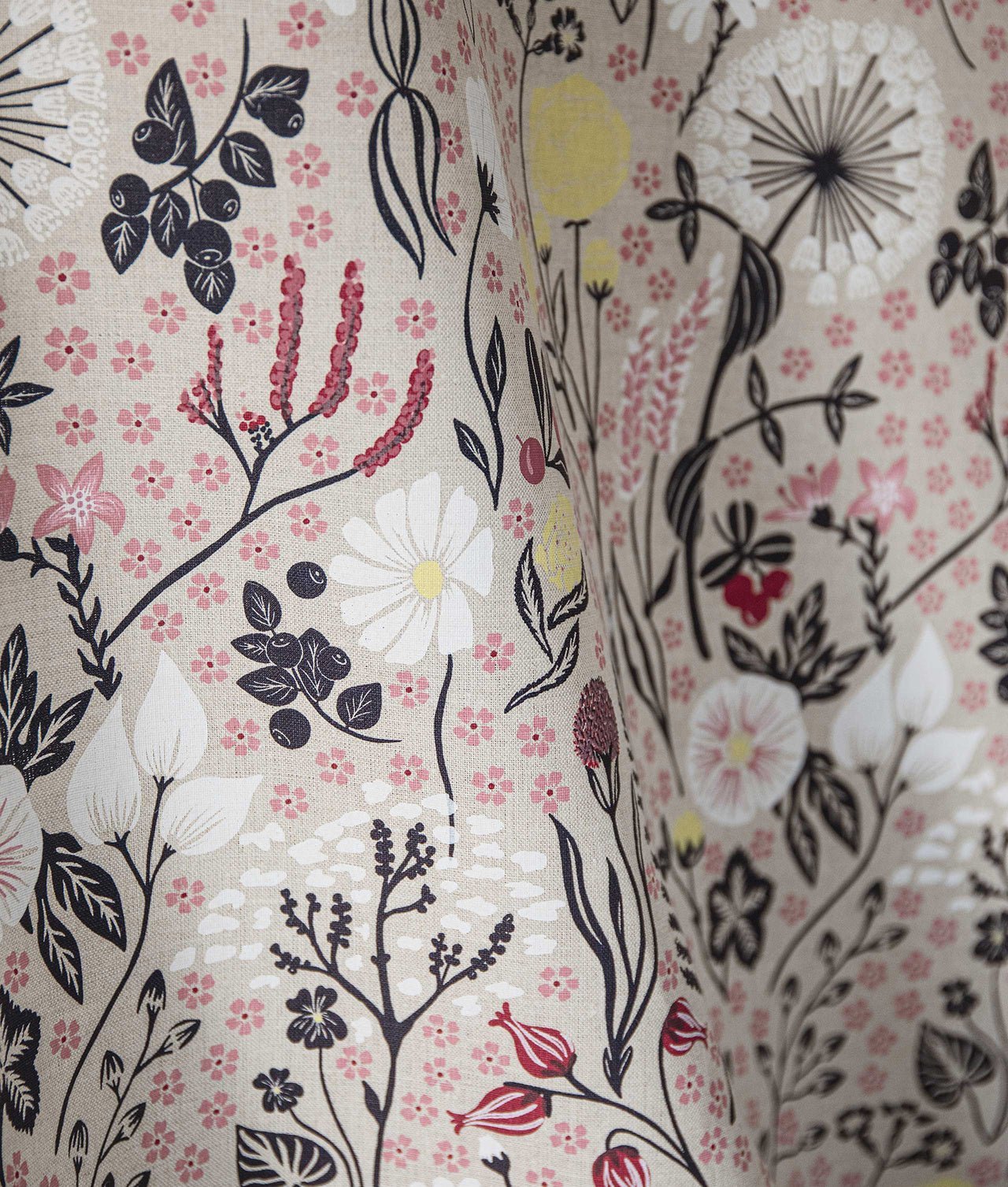 Tygprov – Linnetyg "Fjällflora" Natur - Frösö Handtryck Scandinavia