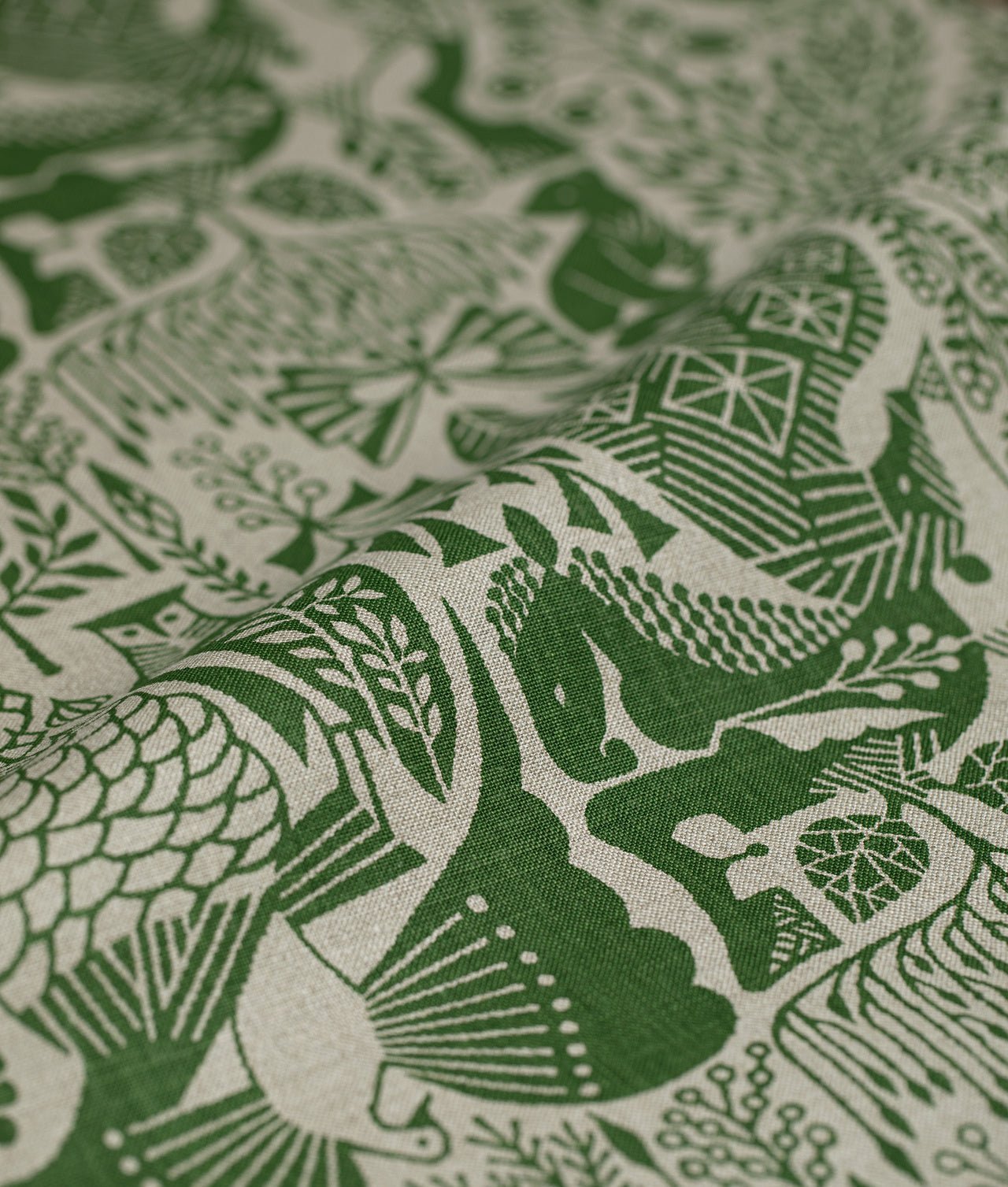 Tygprov – Linnetyg "MORI NO SEIREI” Grön/Natur - Frösö Handtryck Scandinavia