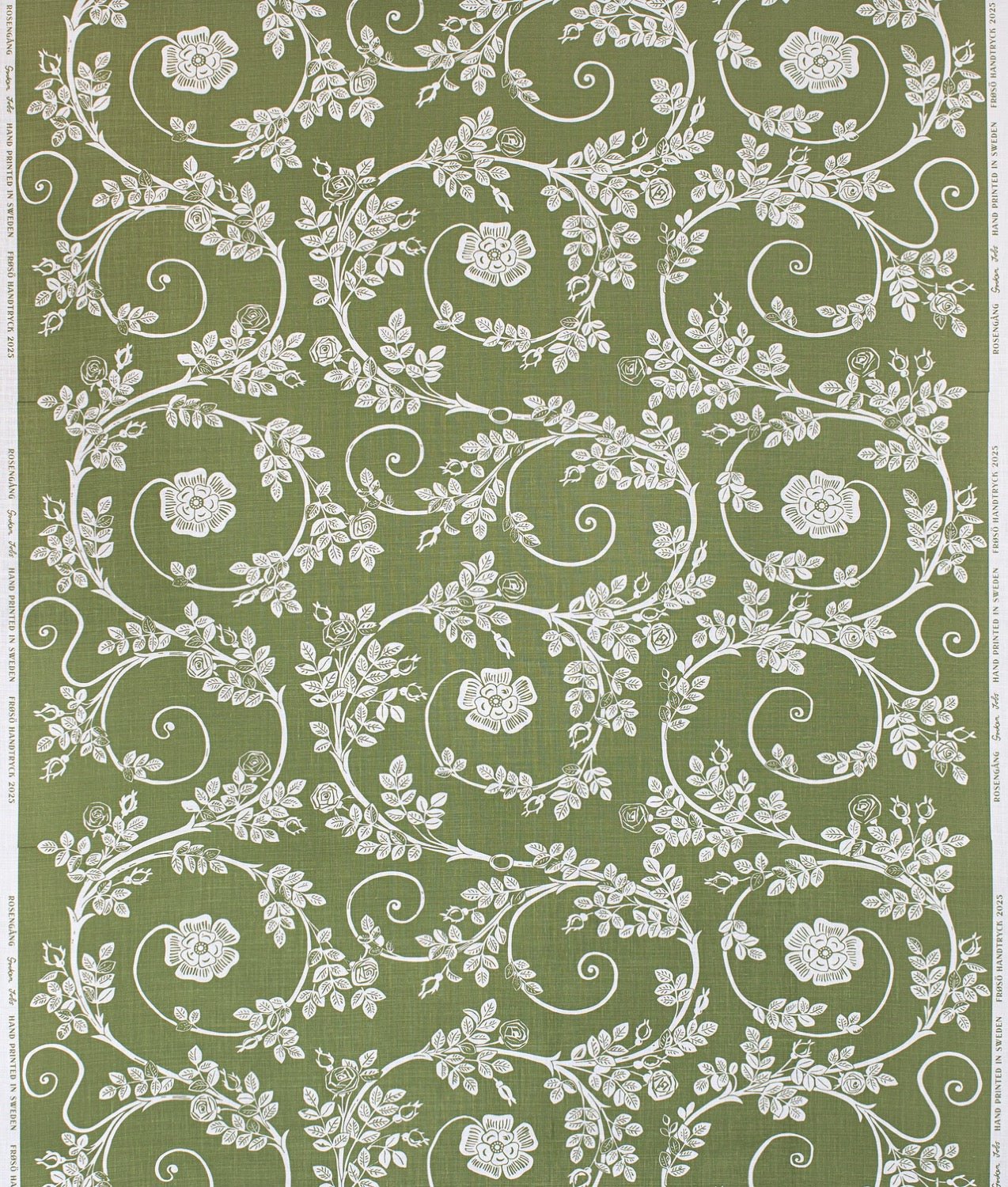 Tygprov ”ROSENGÅNG” Grön - Frösö Handtryck Scandinavia