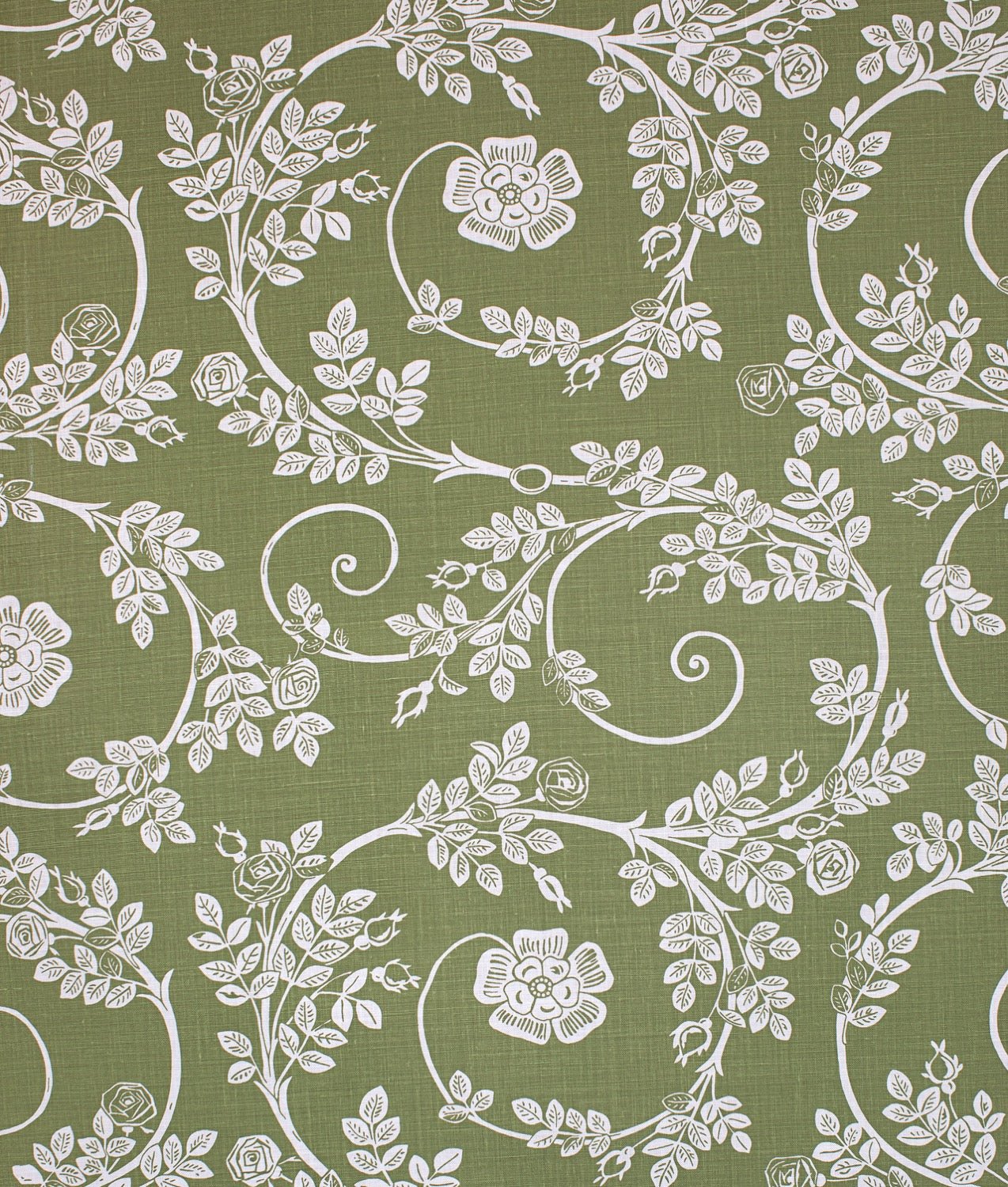 Tygprov ”ROSENGÅNG” Grön - Frösö Handtryck Scandinavia