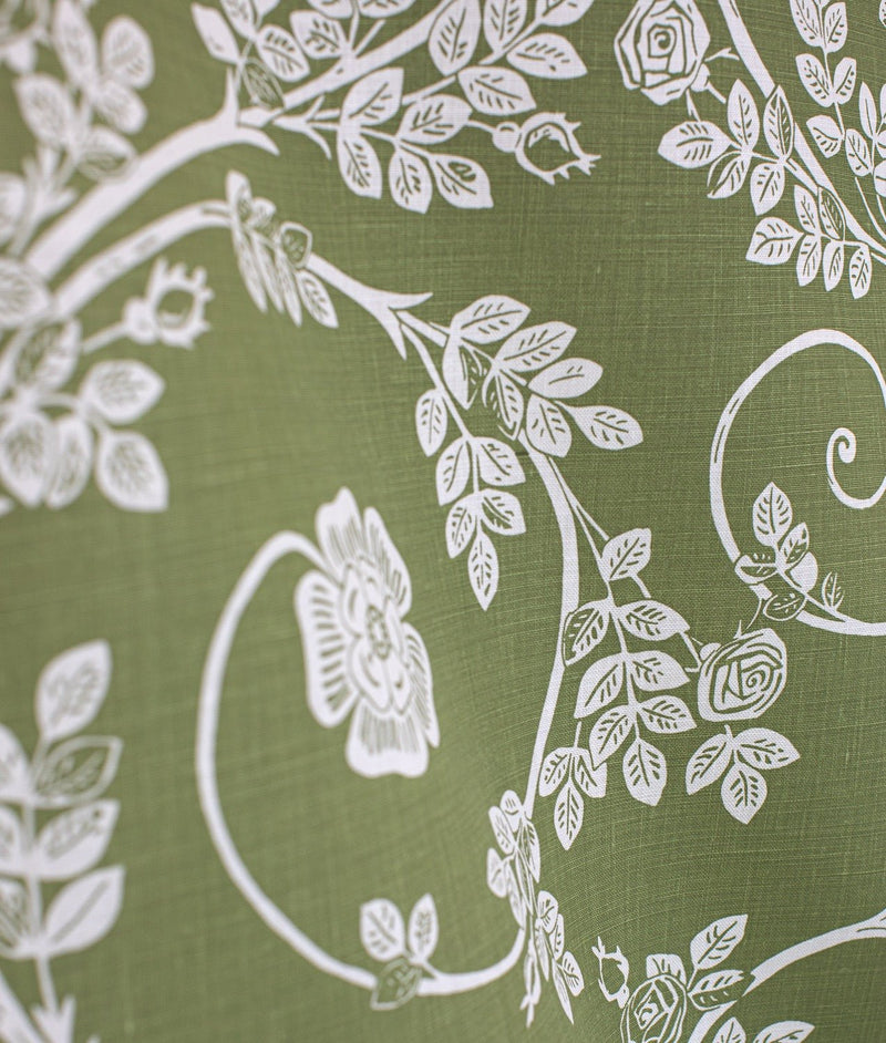 Tygprov ”ROSENGÅNG” Grön - Frösö Handtryck Scandinavia