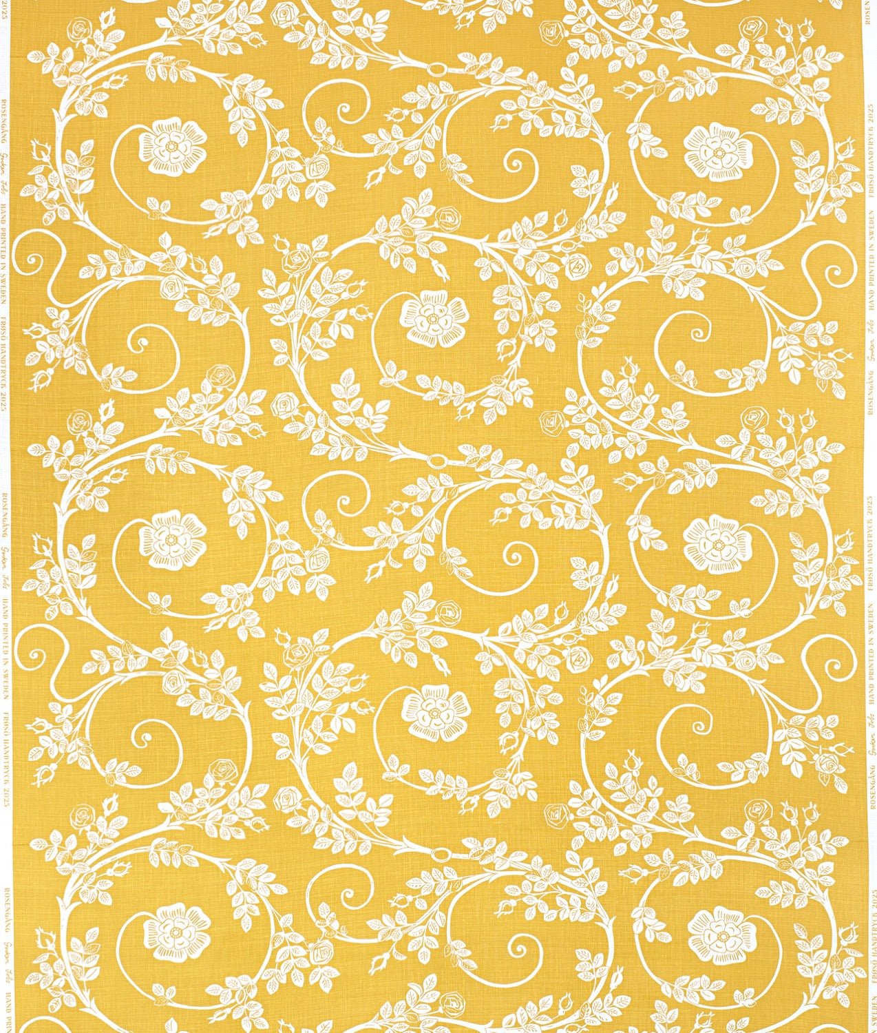 Tygprov ”ROSENGÅNG” Lejongul - Frösö Handtryck Scandinavia