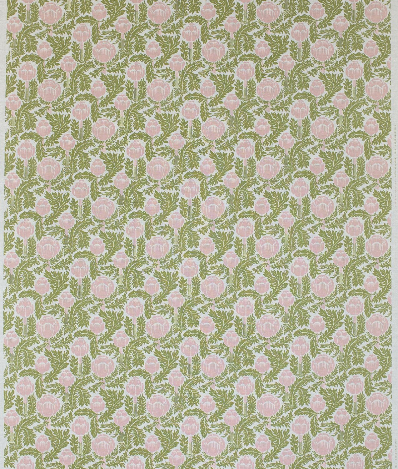 Tygprov "Skockor i månsken" Rosa/grön Natur - Frösö Handtryck Scandinavia