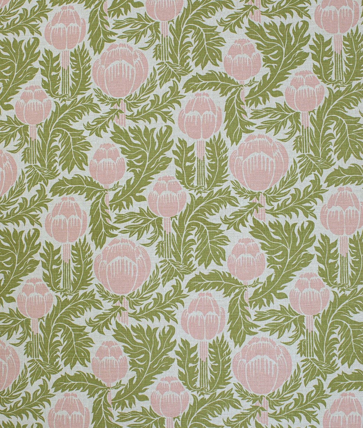 Tygprov "Skockor i månsken" Rosa/grön Natur - Frösö Handtryck Scandinavia