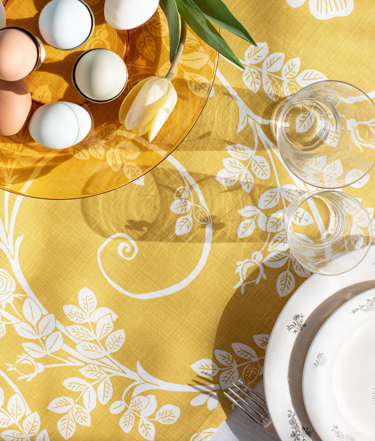 Löpare "ROSENGÅNG" 40x150 cm Linne Gul