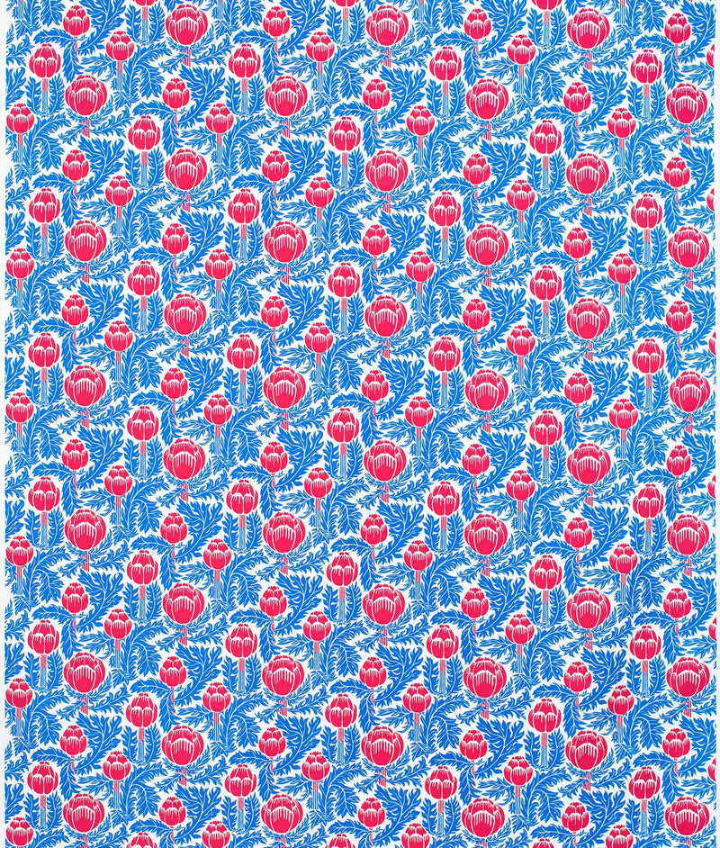 Bomuldsstof "SKOCKOR I MÅNSKEN" Blå/Rød - Frösö Handtryck Scandinavia