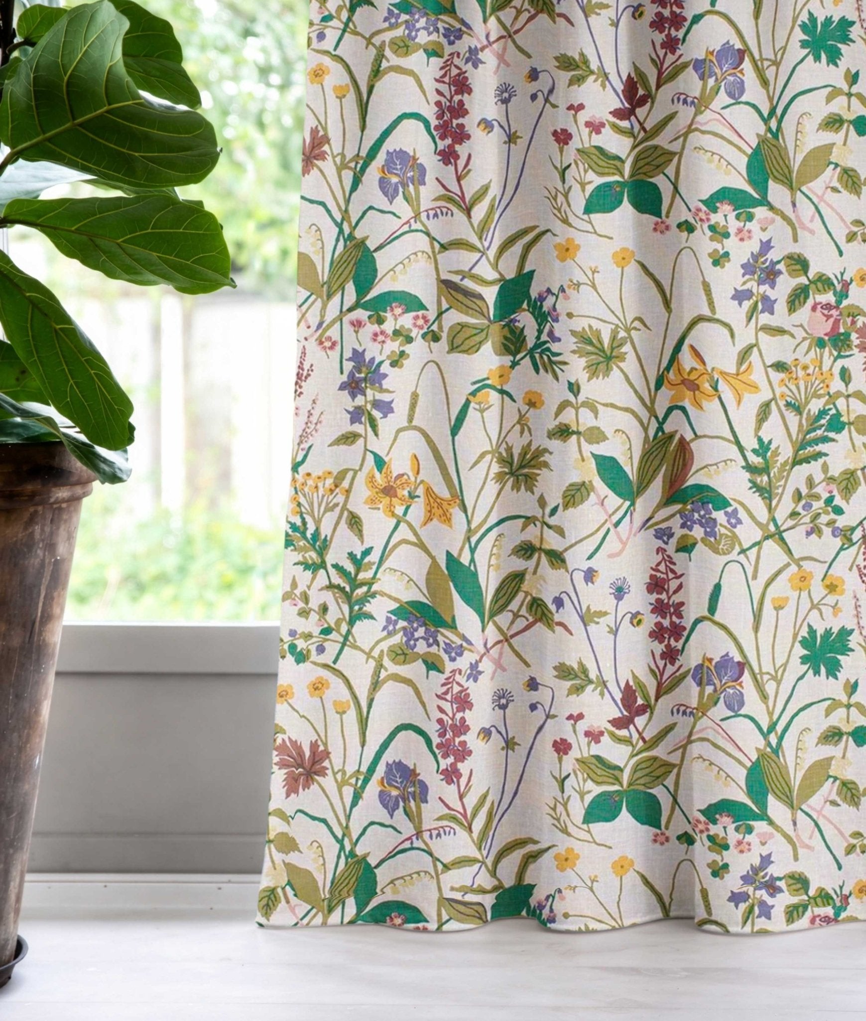 Gardin "ROS och LILJA" Linne Natur - Frösö Handtryck Scandinavia