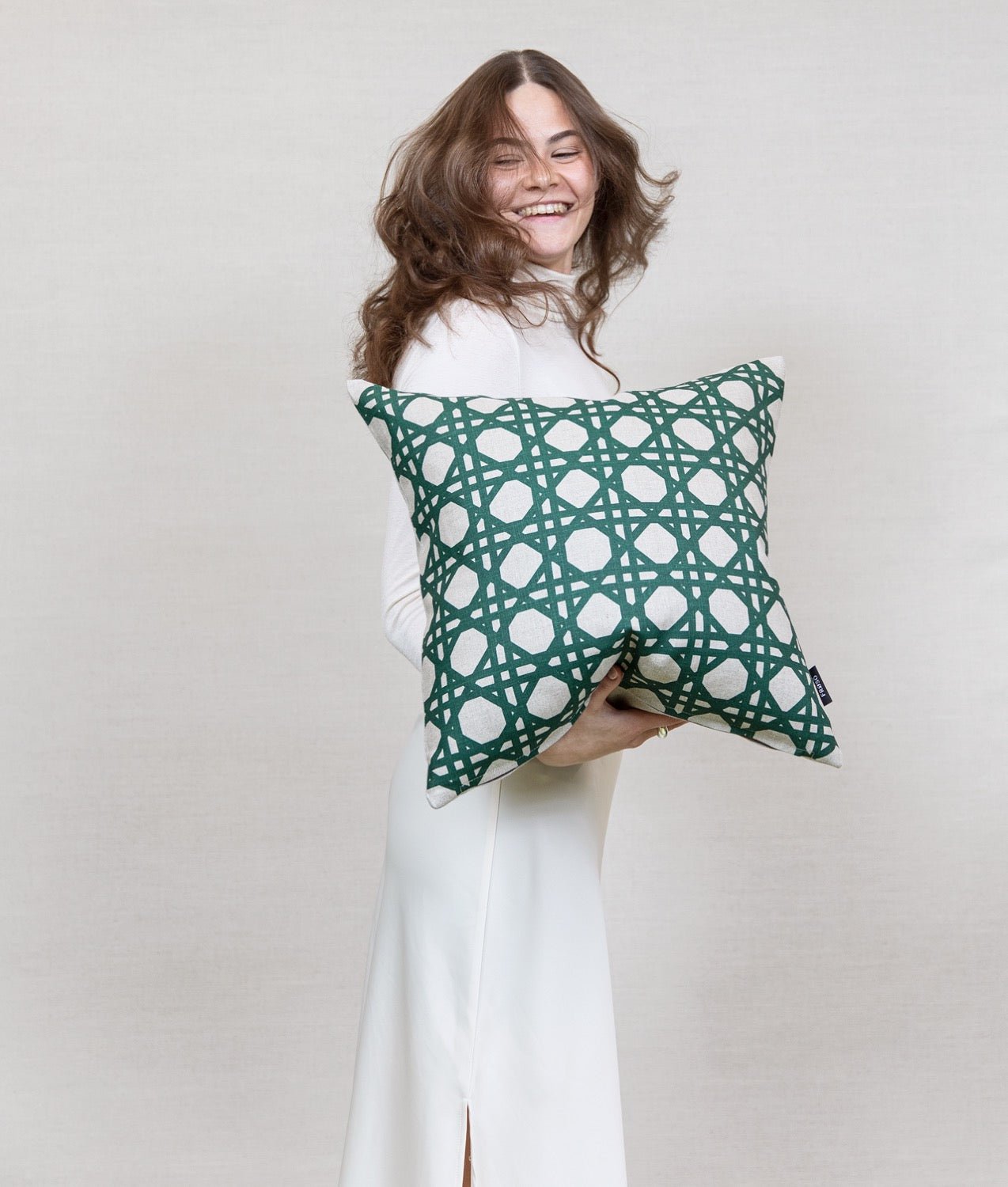 Cushion cover "PERGOLA" 50x50 Linen Green/Nature - Frösö Handtryck Scandinavia