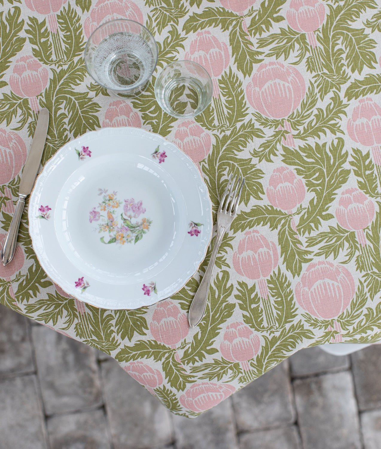 Linnetyg "Skockor i månsken" Rosa/grön Natur - Frösö Handtryck Scandinavia