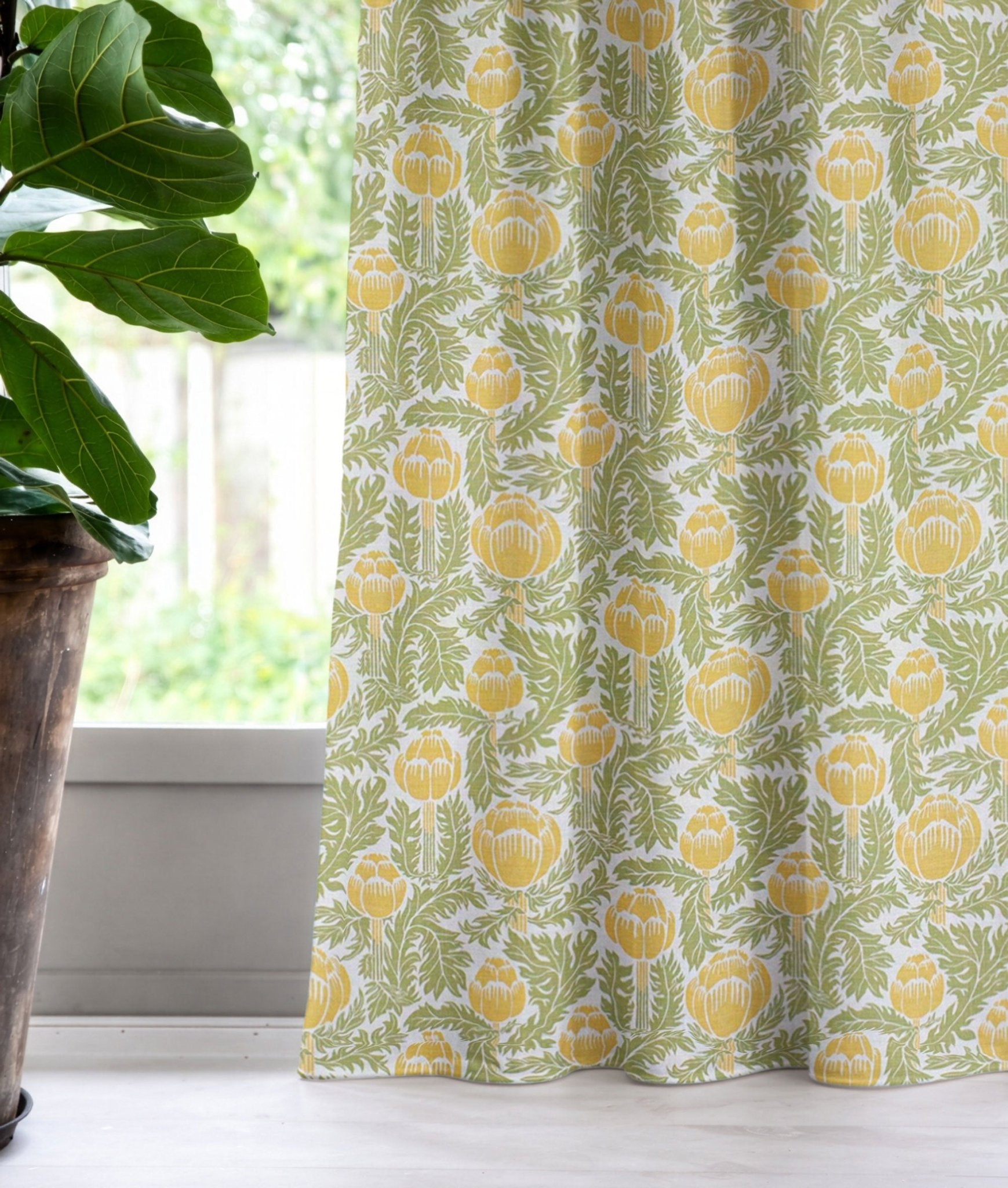 Linnetyg "Skockor i månsken" Gul/grön Natur - Frösö Handtryck Scandinavia