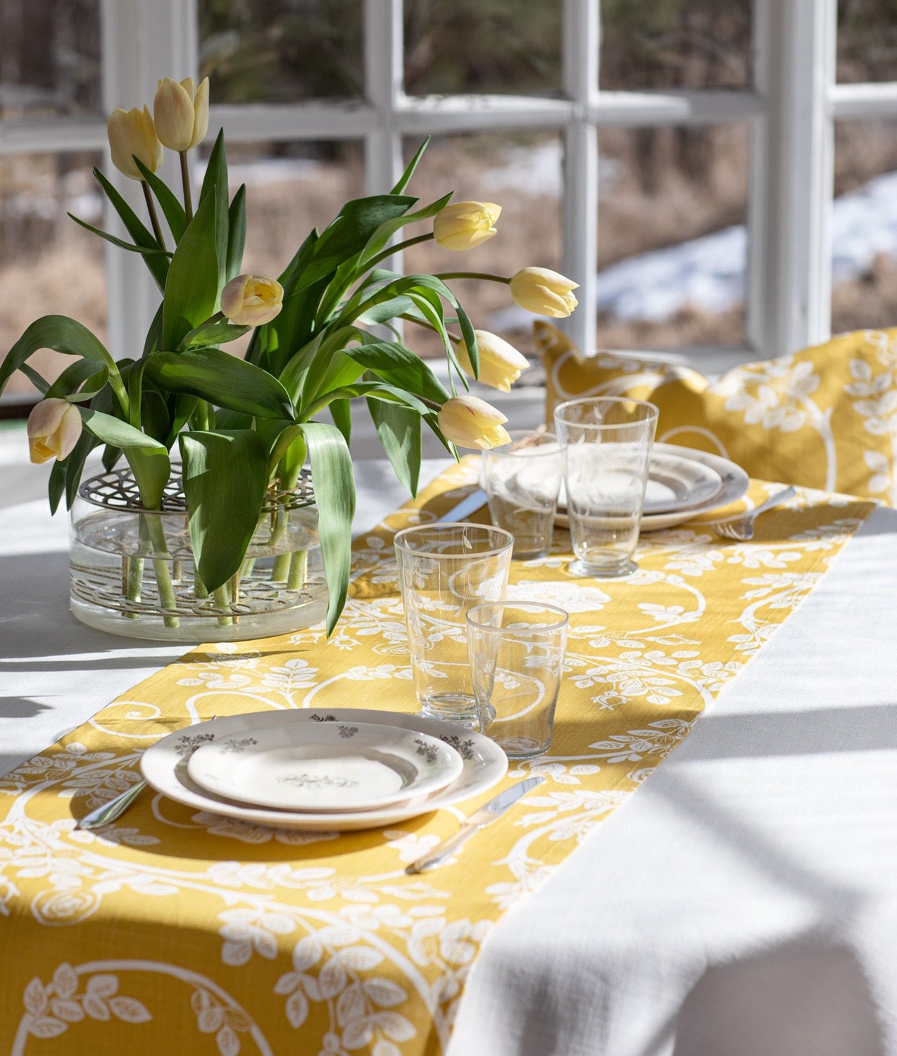 Löpare "ROSENGÅNG" 40x150 cm Linne Gul - Frösö Handtryck Scandinavia