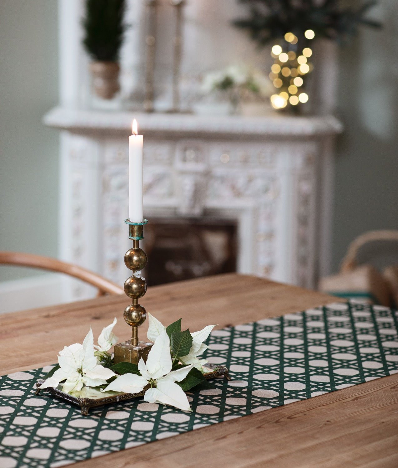 Runner "Pergola" 40x150 cm Linen Green/Nature - Frösö Handtryck Scandinavia