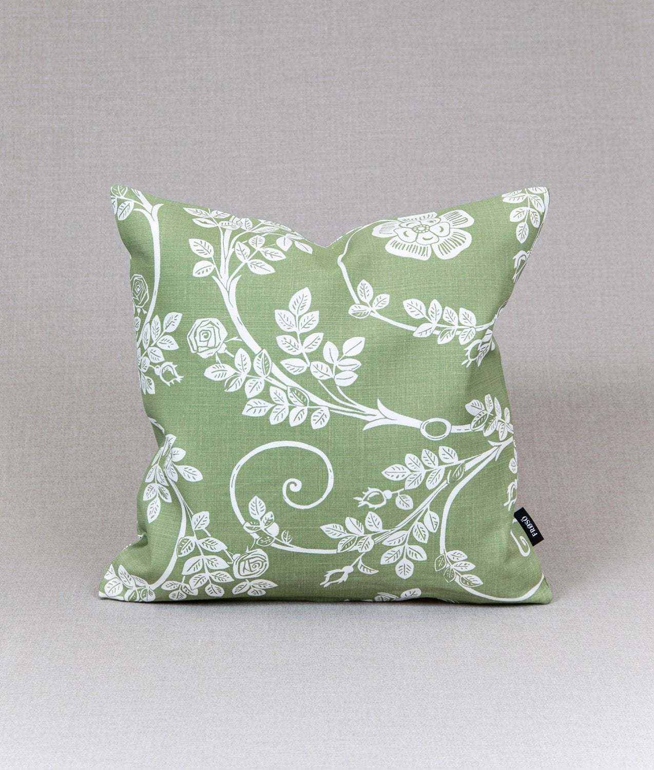 "ROSENGÅNG" Grön Kuddfodral - 50x50 - Frösö Handtryck Scandinavia