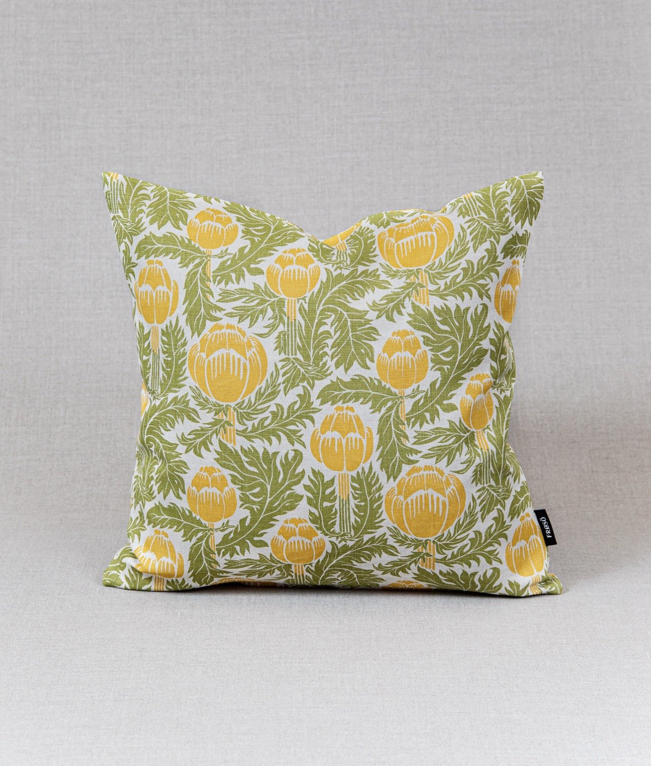 "Skockor i månsken" 50x50 Linne Gul/grön Natur Kuddfodral - Frösö Handtryck Scandinavia