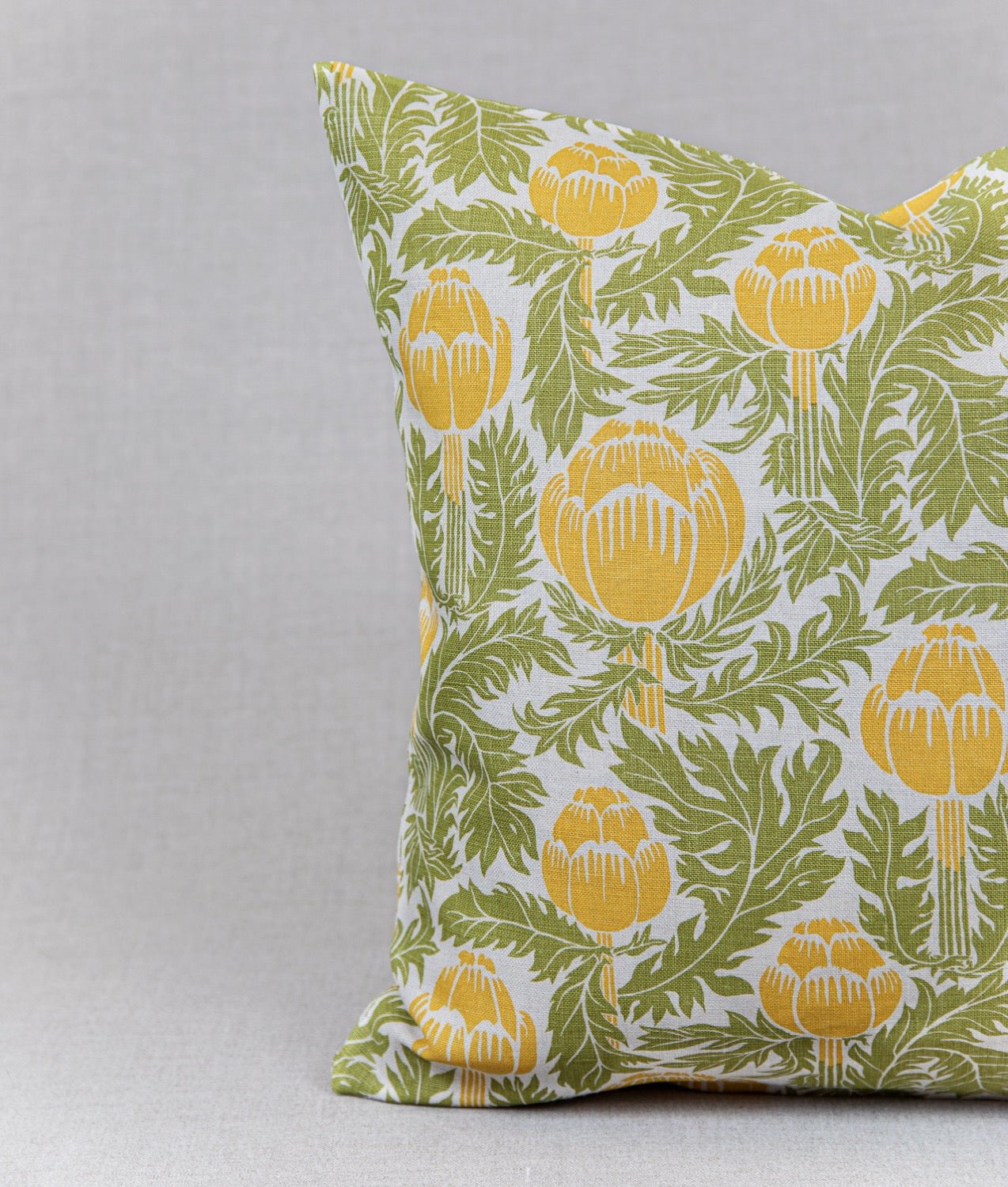 "Skockor i månsken" 50x50 Linne Gul/grön Natur Kuddfodral - Frösö Handtryck Scandinavia