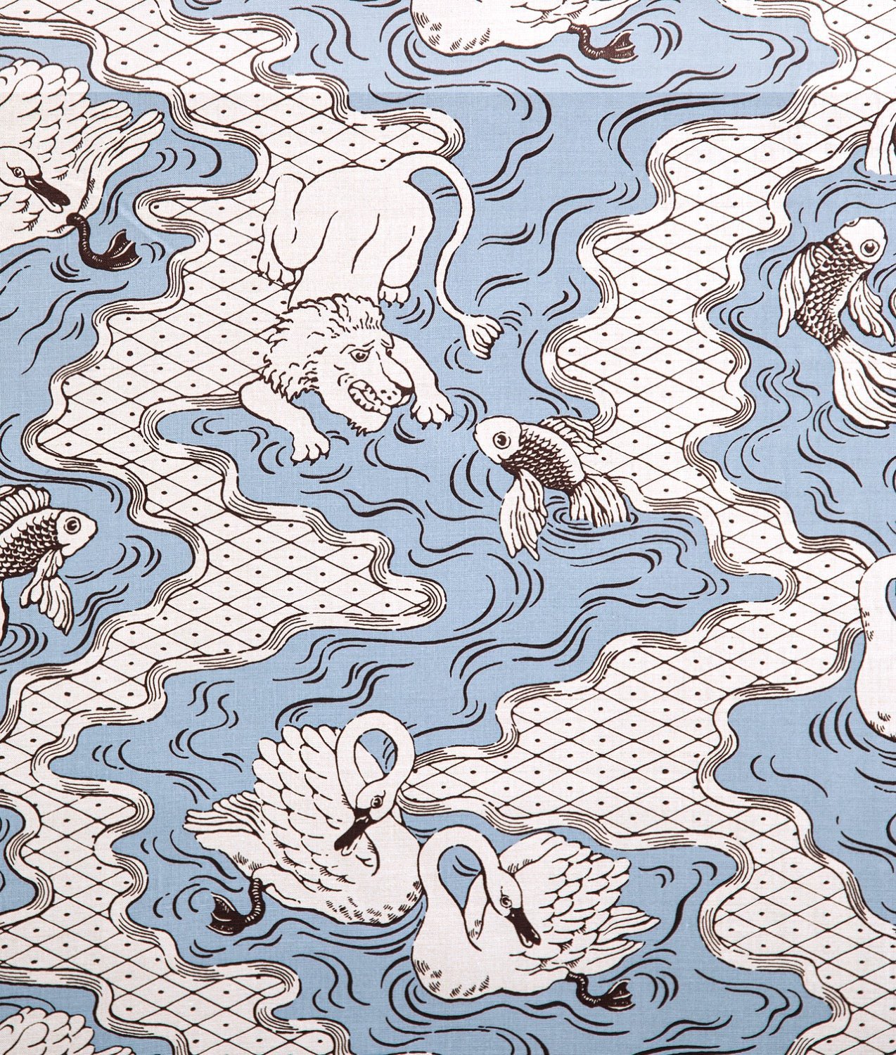 Tygprov – Linnetyg "OPERA FANTASIA” Blå - Frösö Handtryck Scandinavia