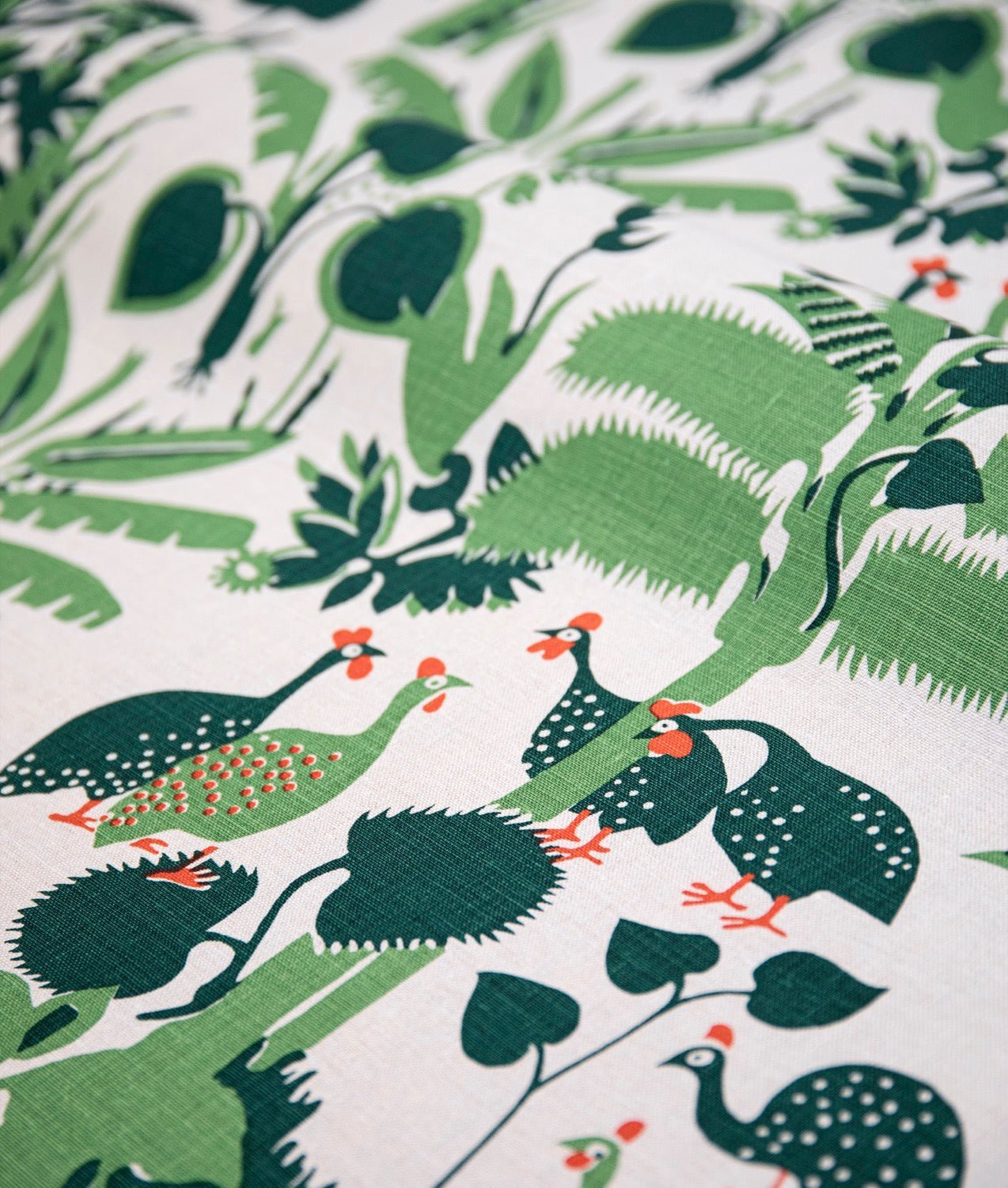 Tygprov – Linnetyg "Perlehøns” Natur - Frösö Handtryck Scandinavia