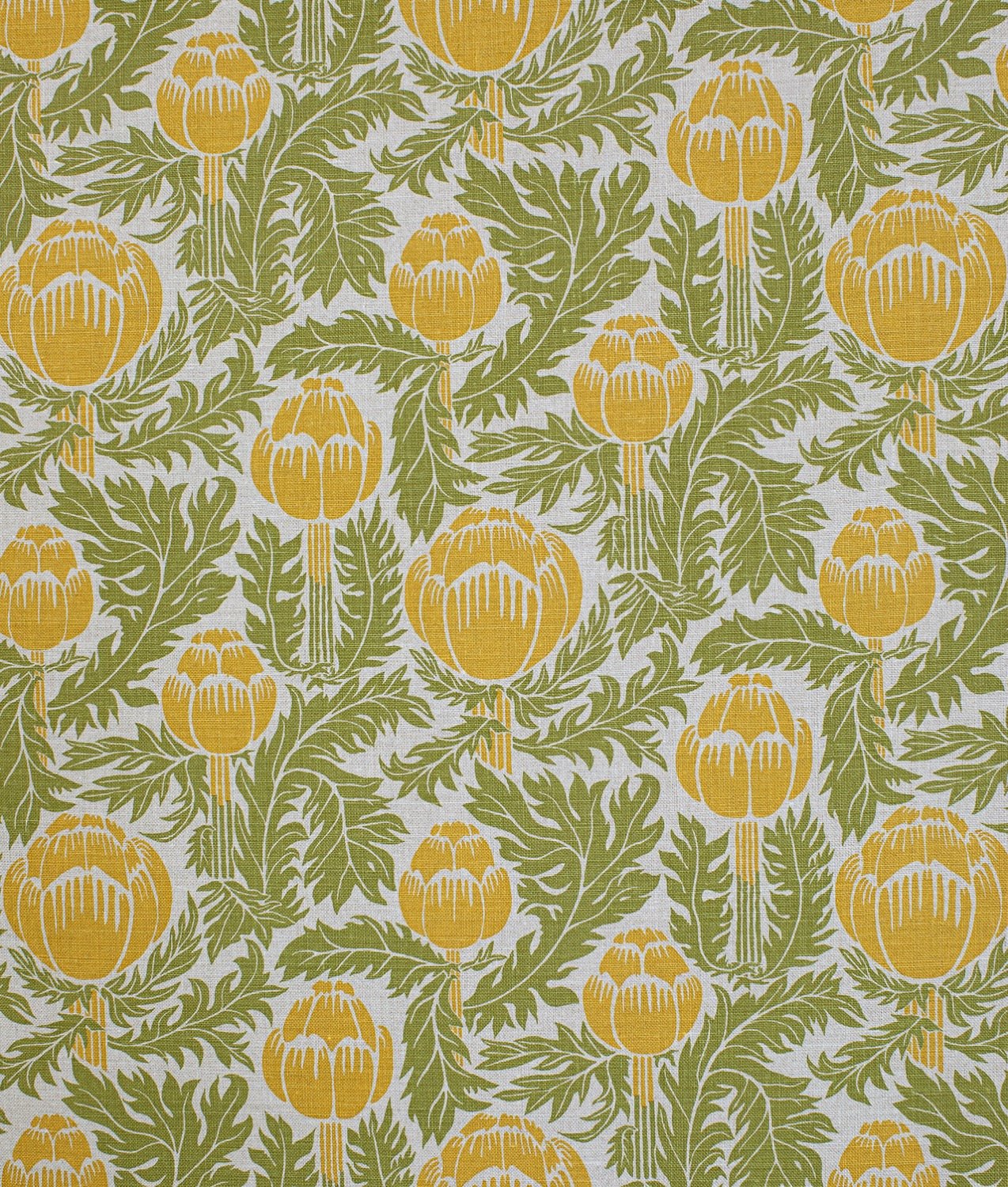 Tygprov "Skockor i månsken" Gul/grön Natur - Frösö Handtryck Scandinavia