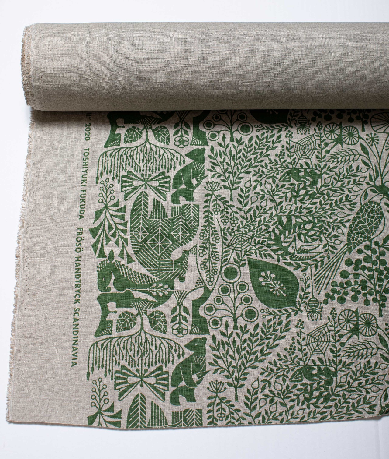Linen fabric "MORI NO SEIREI” Green/Natural
