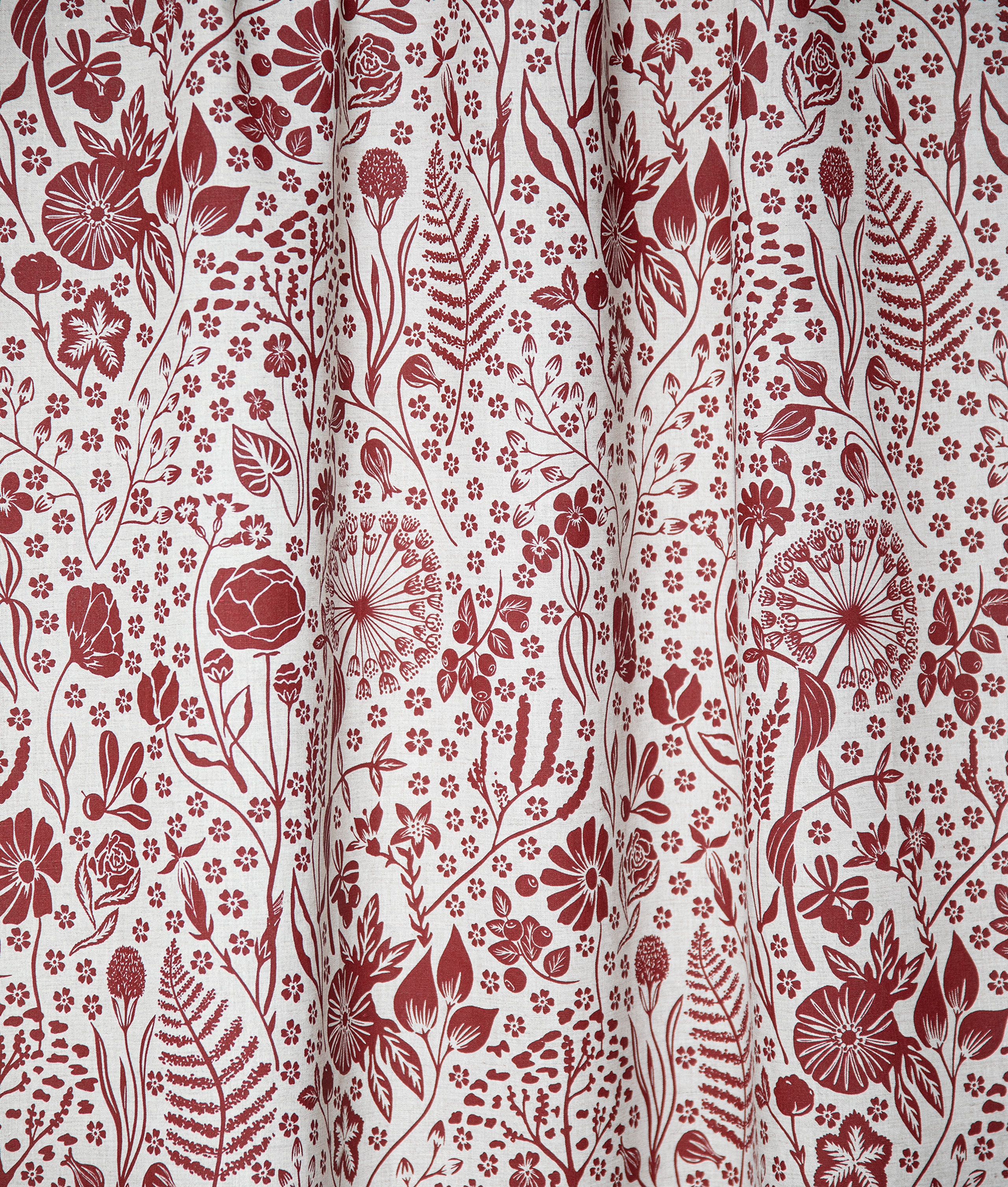 Linen fabric "Fjällflora" Red/natural