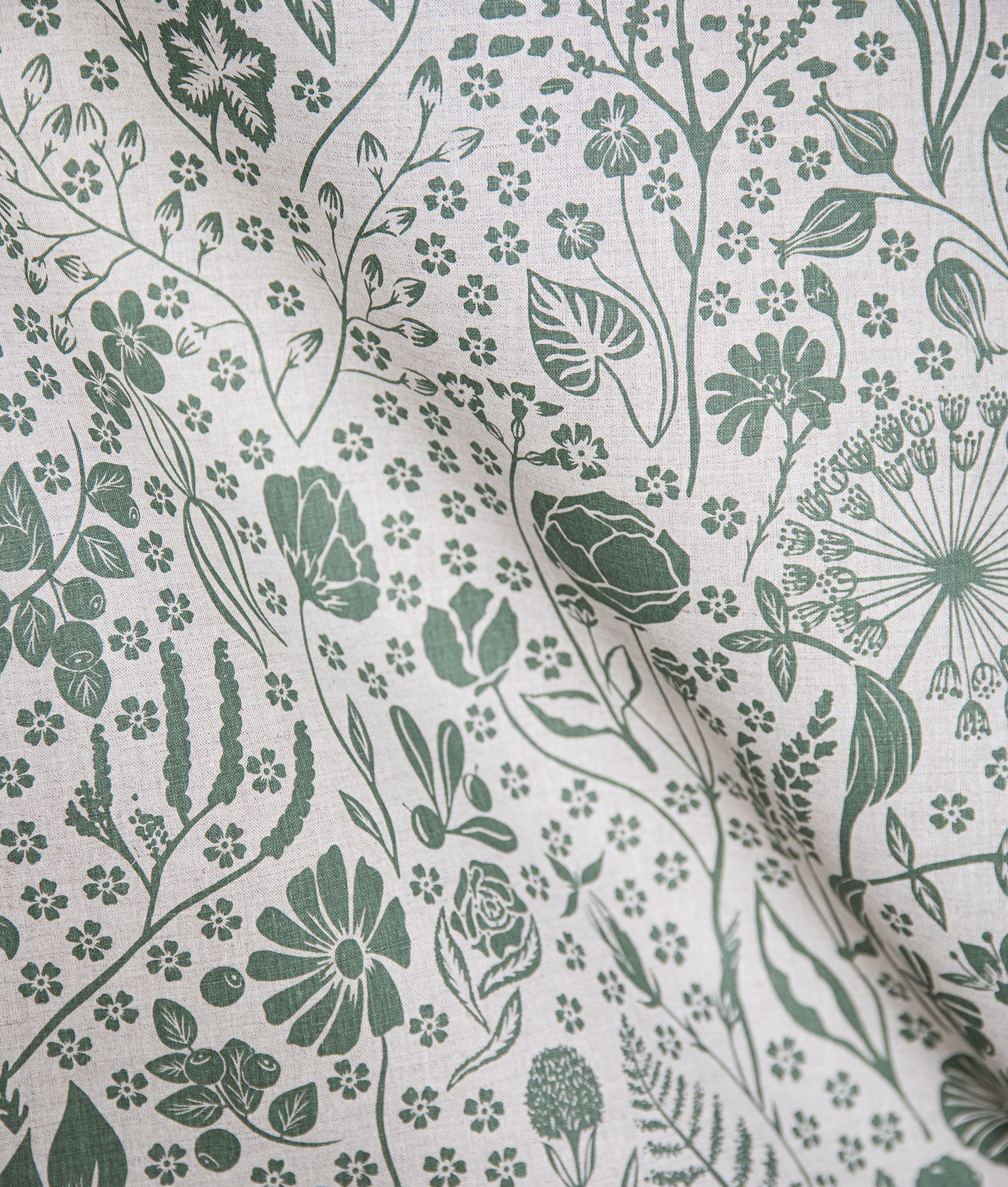Linen fabric "Fjällflora"Green/natural